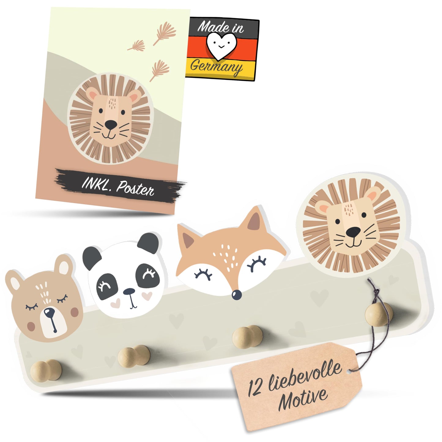 Kindergarderobe mit Poster, Beige