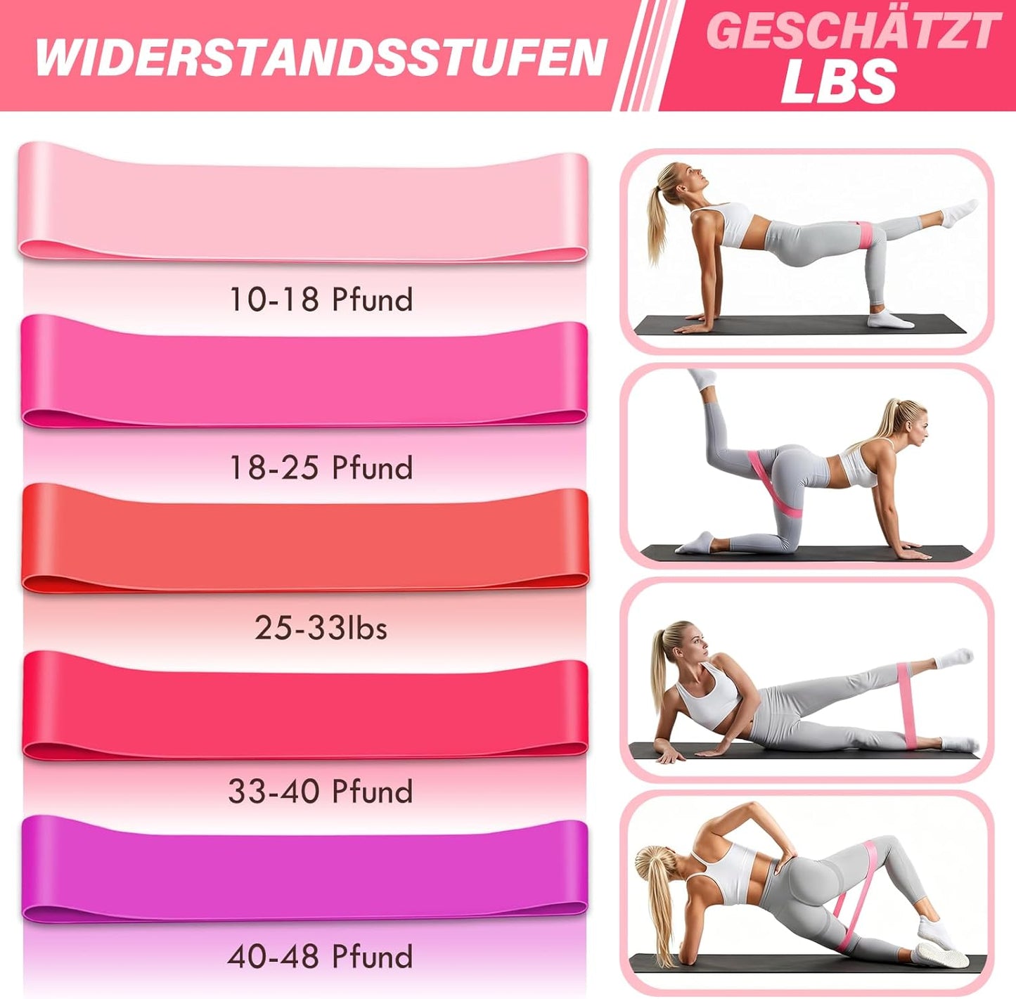 Pilates Set mit Ring, Ball und Fitnessbändern, Pink