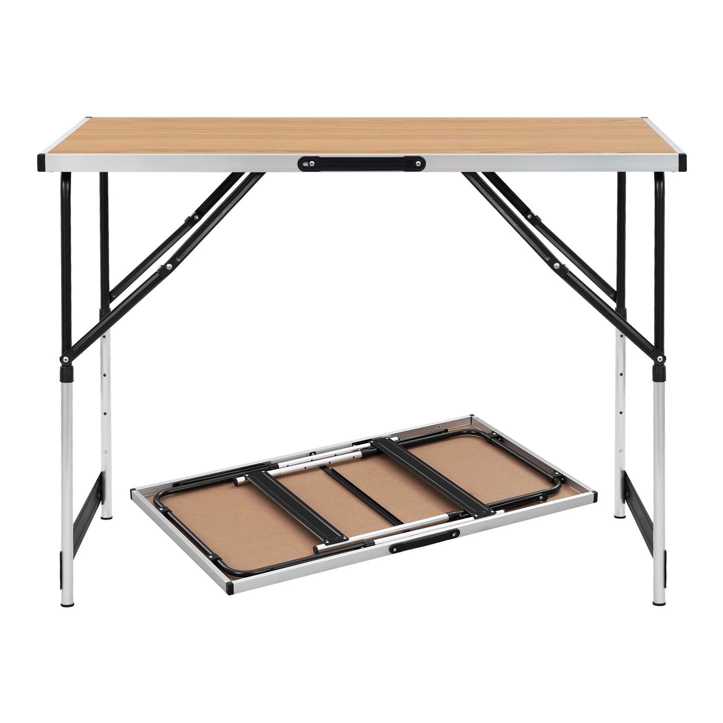 Höhenverstellbarer Alu-Campingtisch, 100x60 cm, 100 x 60 cm Eiche