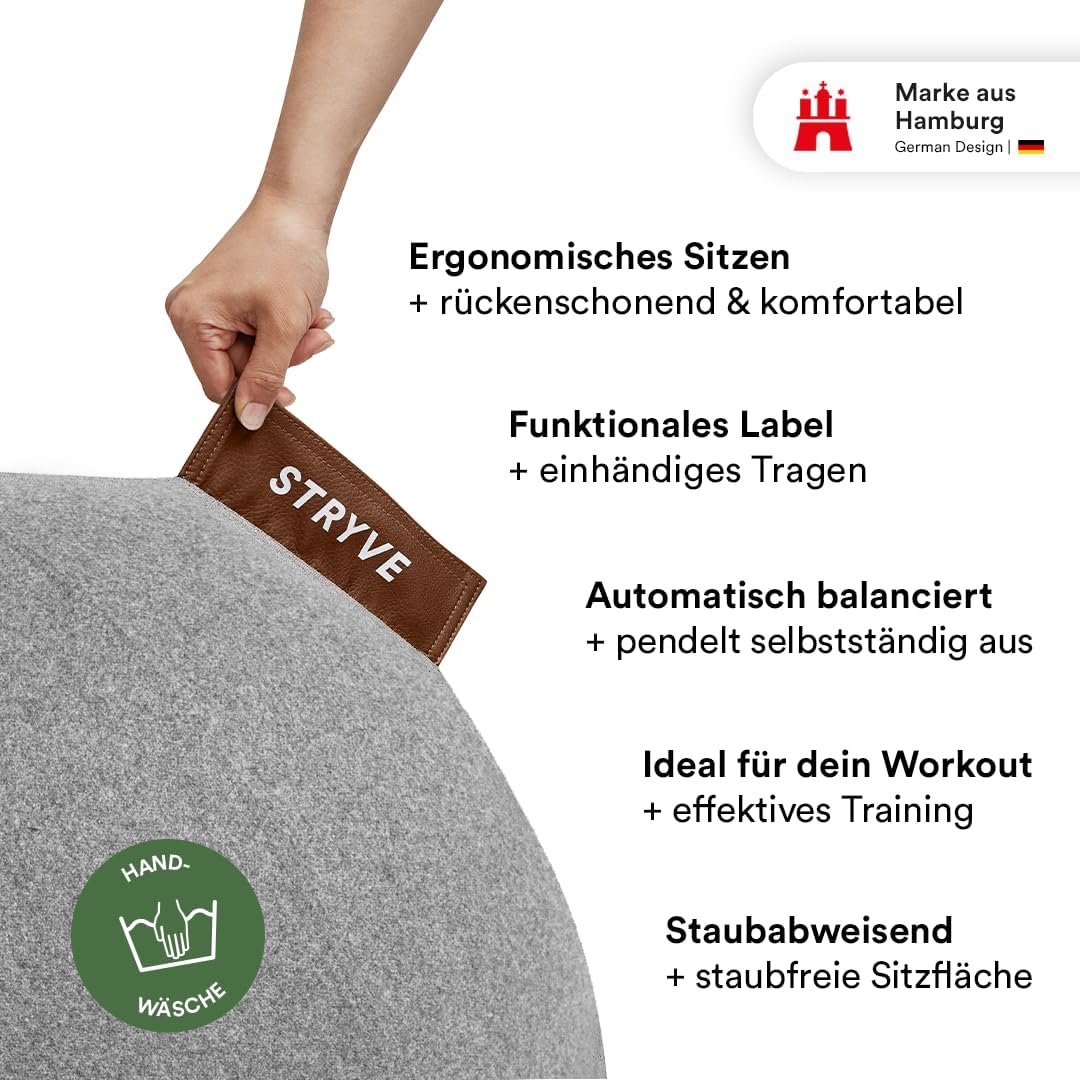 Active Sitzball mit Wollfilzbezug inkl. Luftpumpe, 70 cm Light Grey