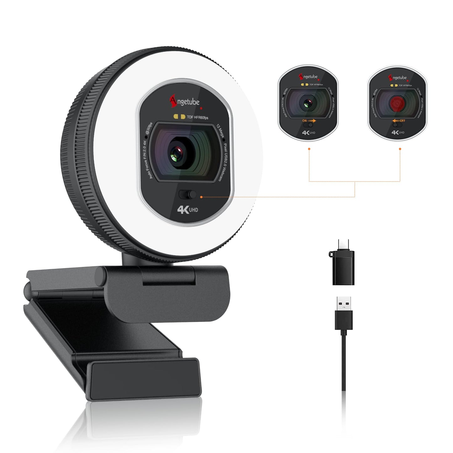 4K UHD Webcam 866MAX mit Licht und AI-Mikrofonen, 866MAX