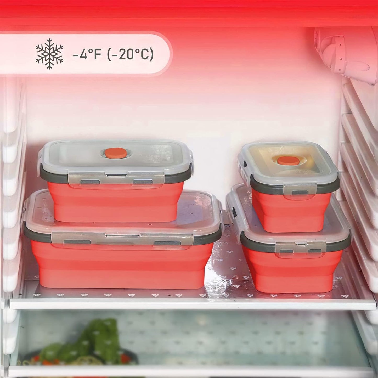 Faltbares Food Container-Set, 4-teilig mit Deckel, Rot