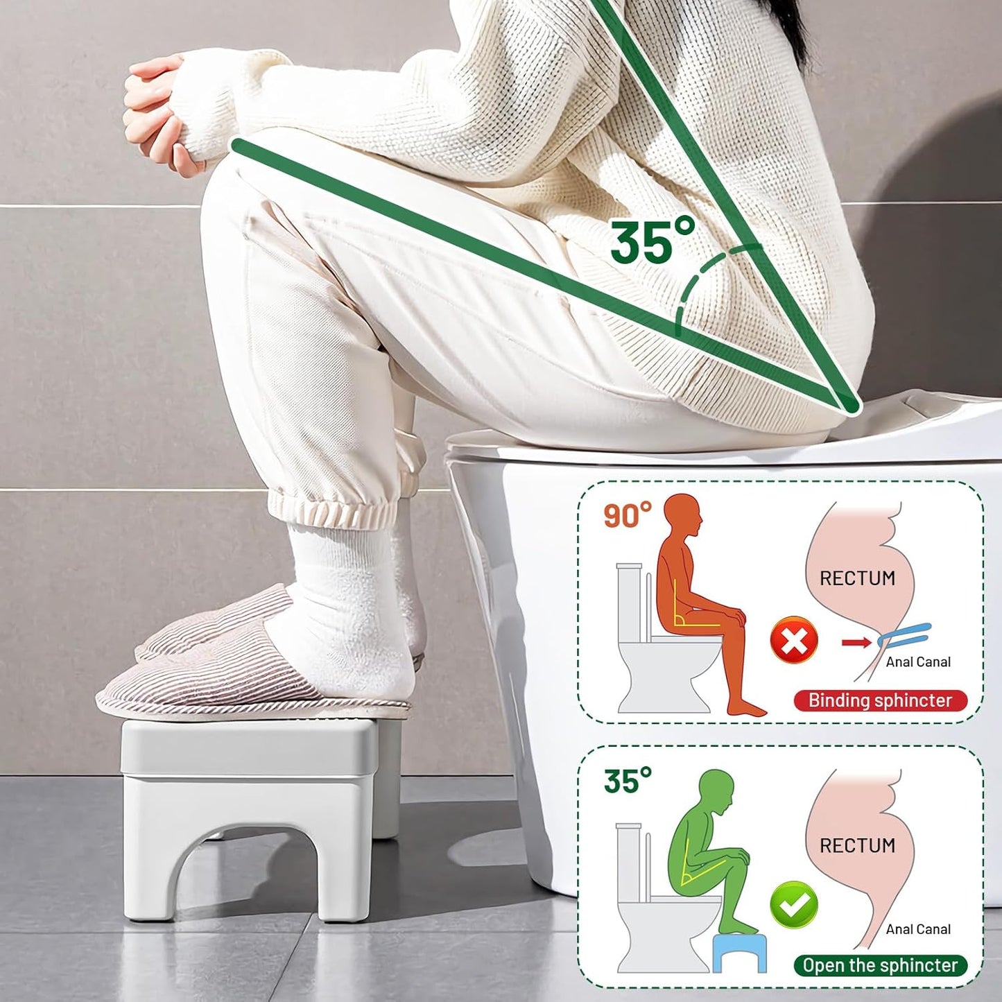 Ergonomischer Toilettenhocker mit Anti-Rutsch-Pads