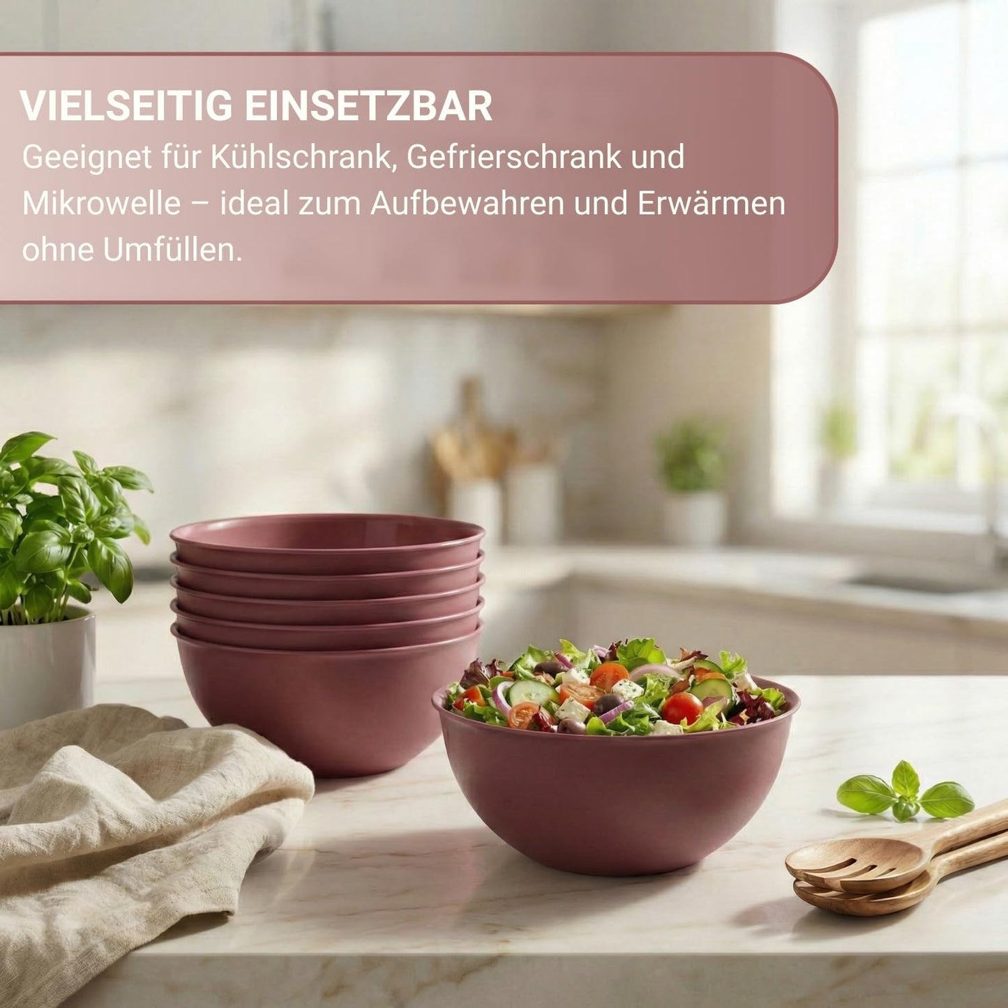 Salatschüssel, spülmaschinen- & mikrowellengeeignet, Rosa 2 l