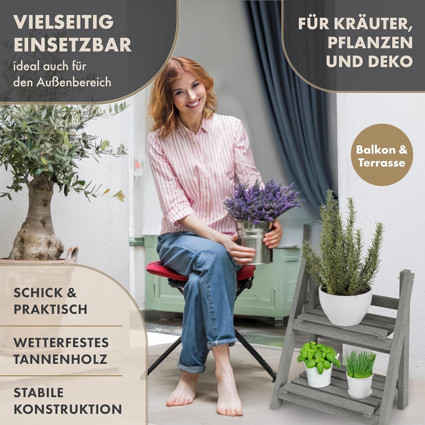 Klappbare 2-stufige Blumentreppe, S - 52x41x24cm