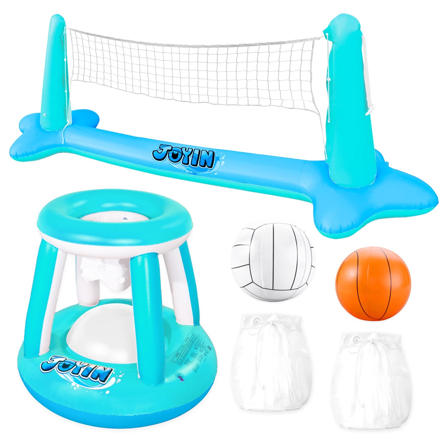 Aufblasbares Pool-Spielset mit Volleyball & Basketball, Blau