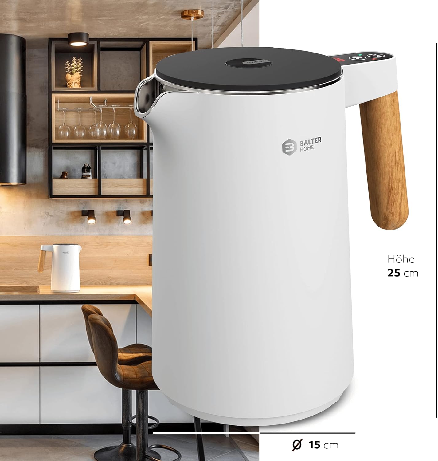 Wasserkocher mit Temperatureinstellung, Weiss