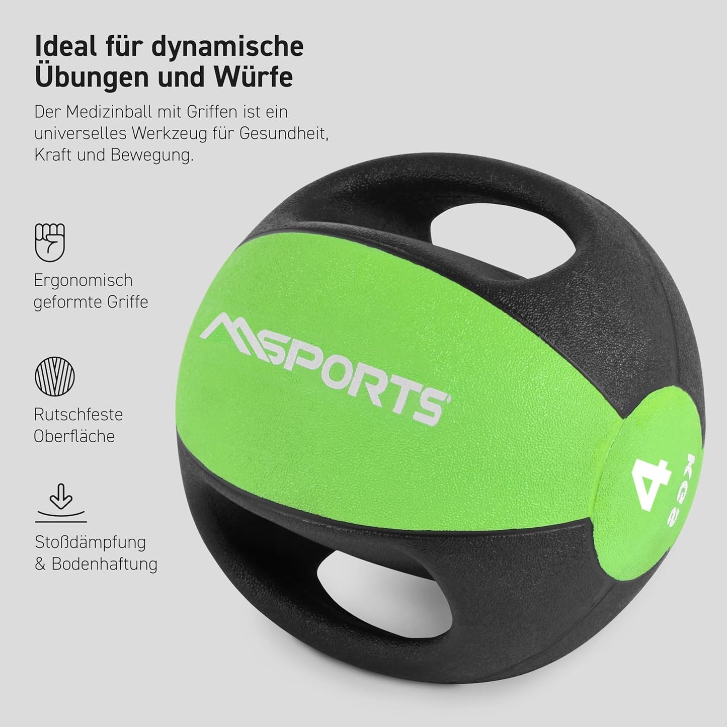 Medizinball mit Griffen, 4 kg - Grün