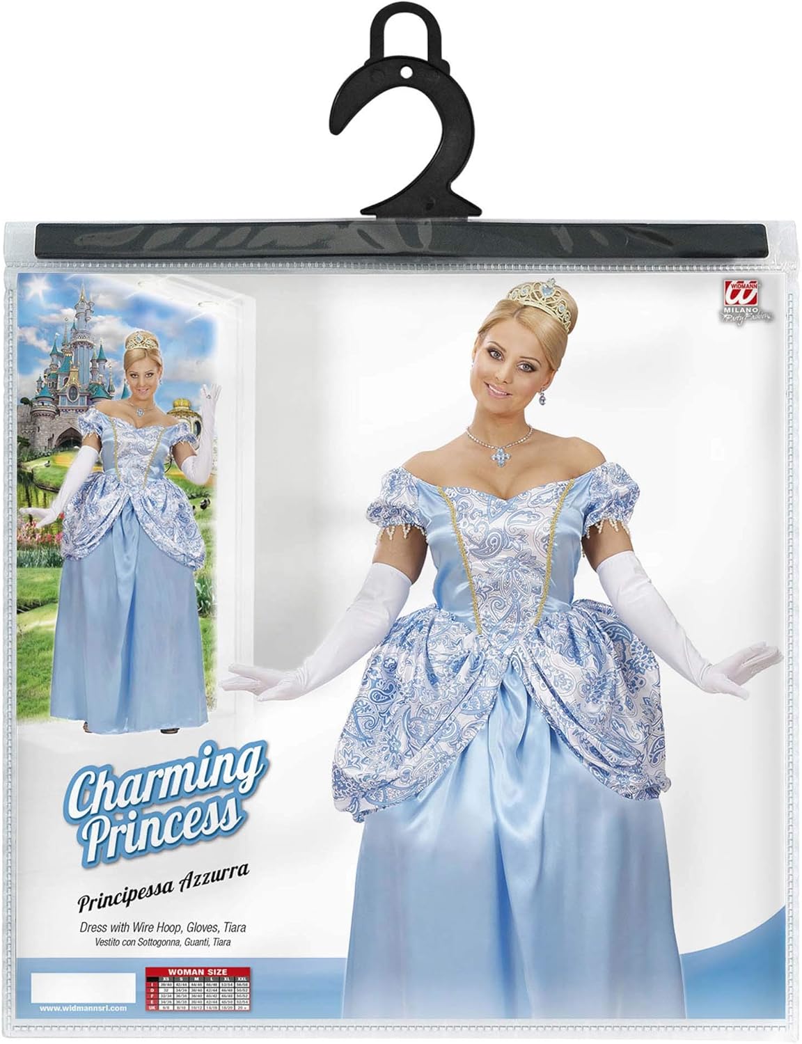 BLAUE PRINZESSIN (Kleid mit Unterrock, Handschuhe, Tiara), S, S