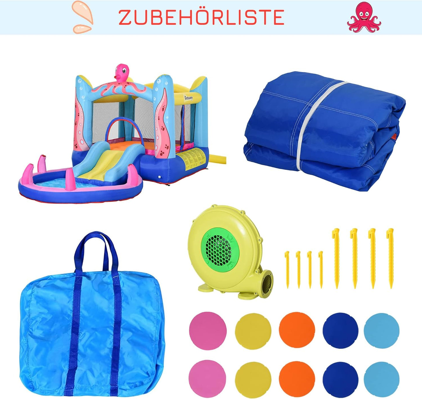 Aufblasbare Hüpfburg mit Rutsche und Pool