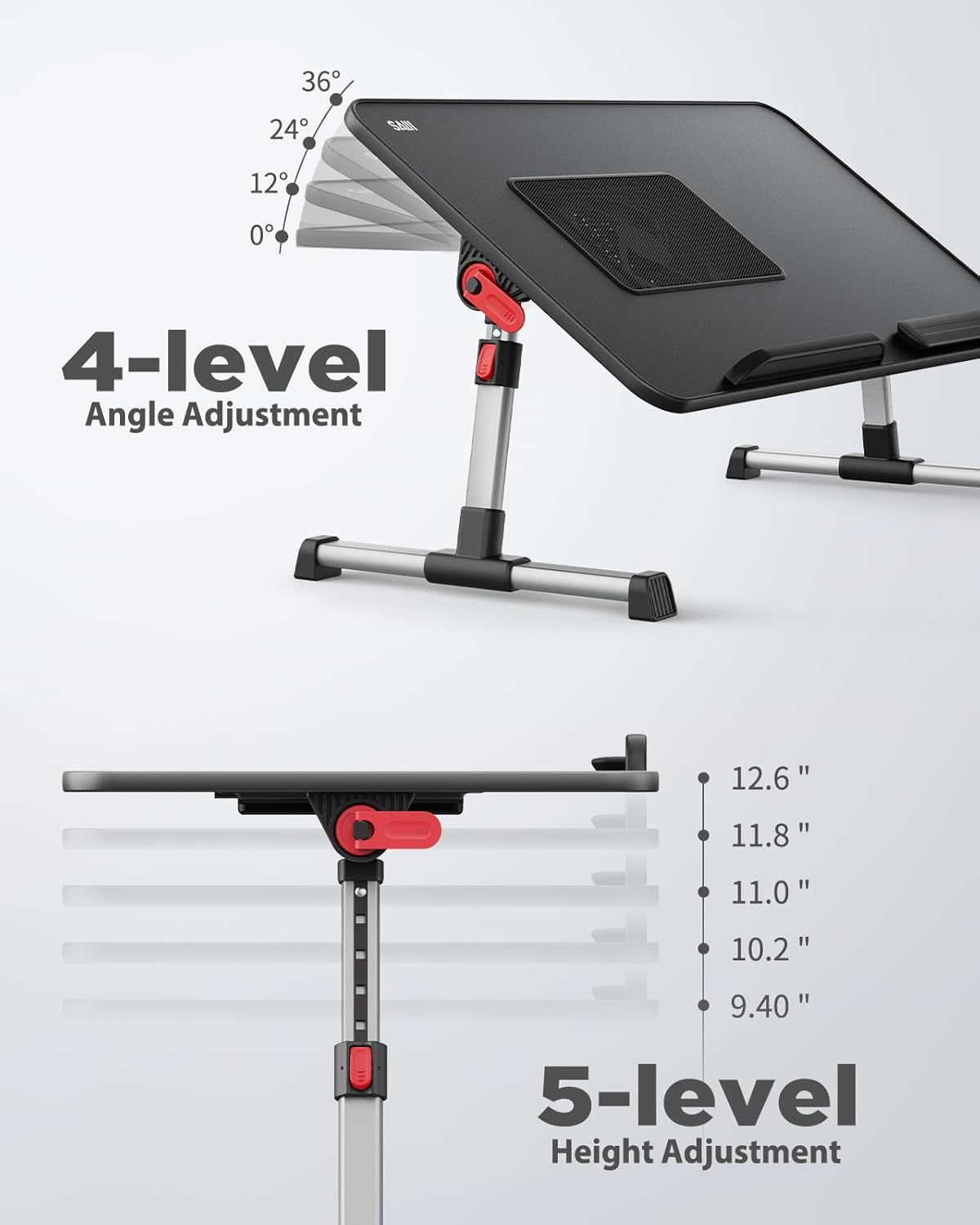 Verstellbarer Lapdesk mit Ventilator und USB-Anschluss, Schwarz 52*30cm