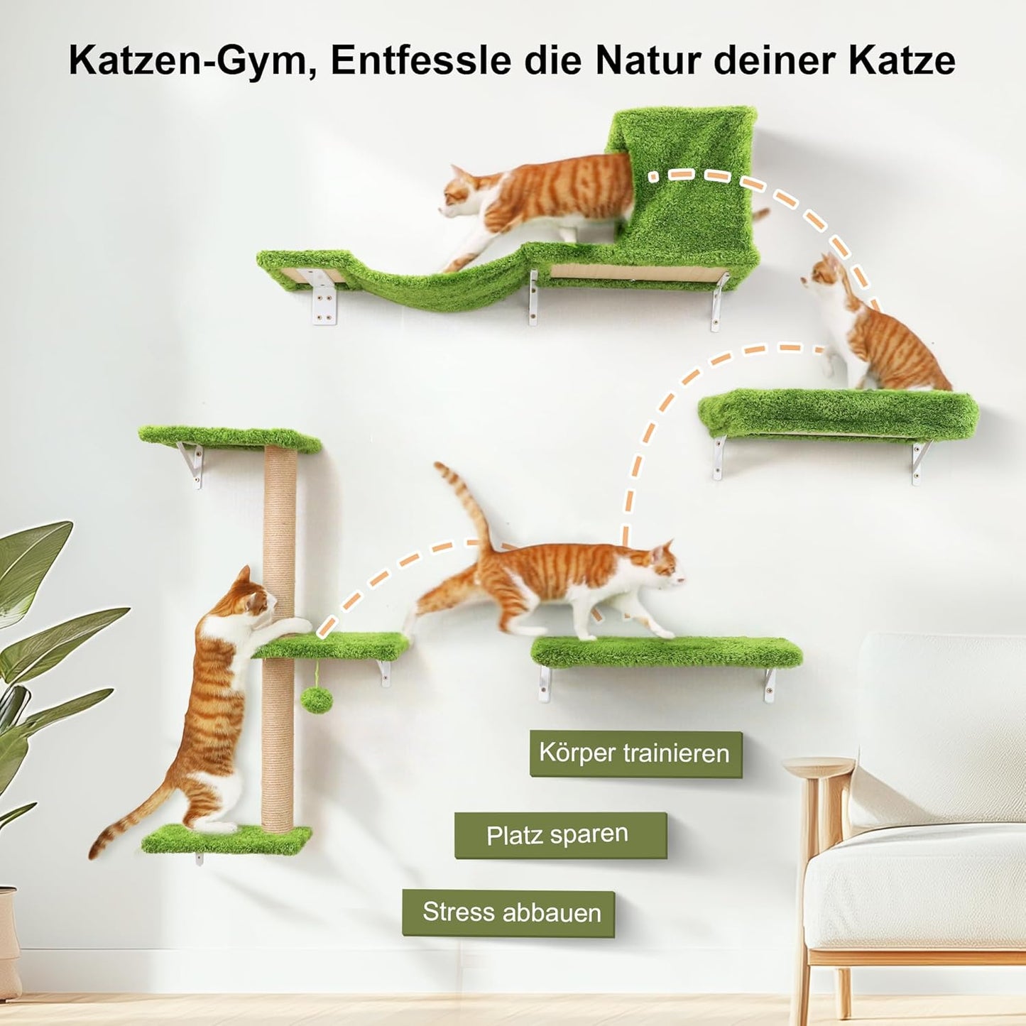 10-teiliges Kletterwand-Set mit Hängematte, grün