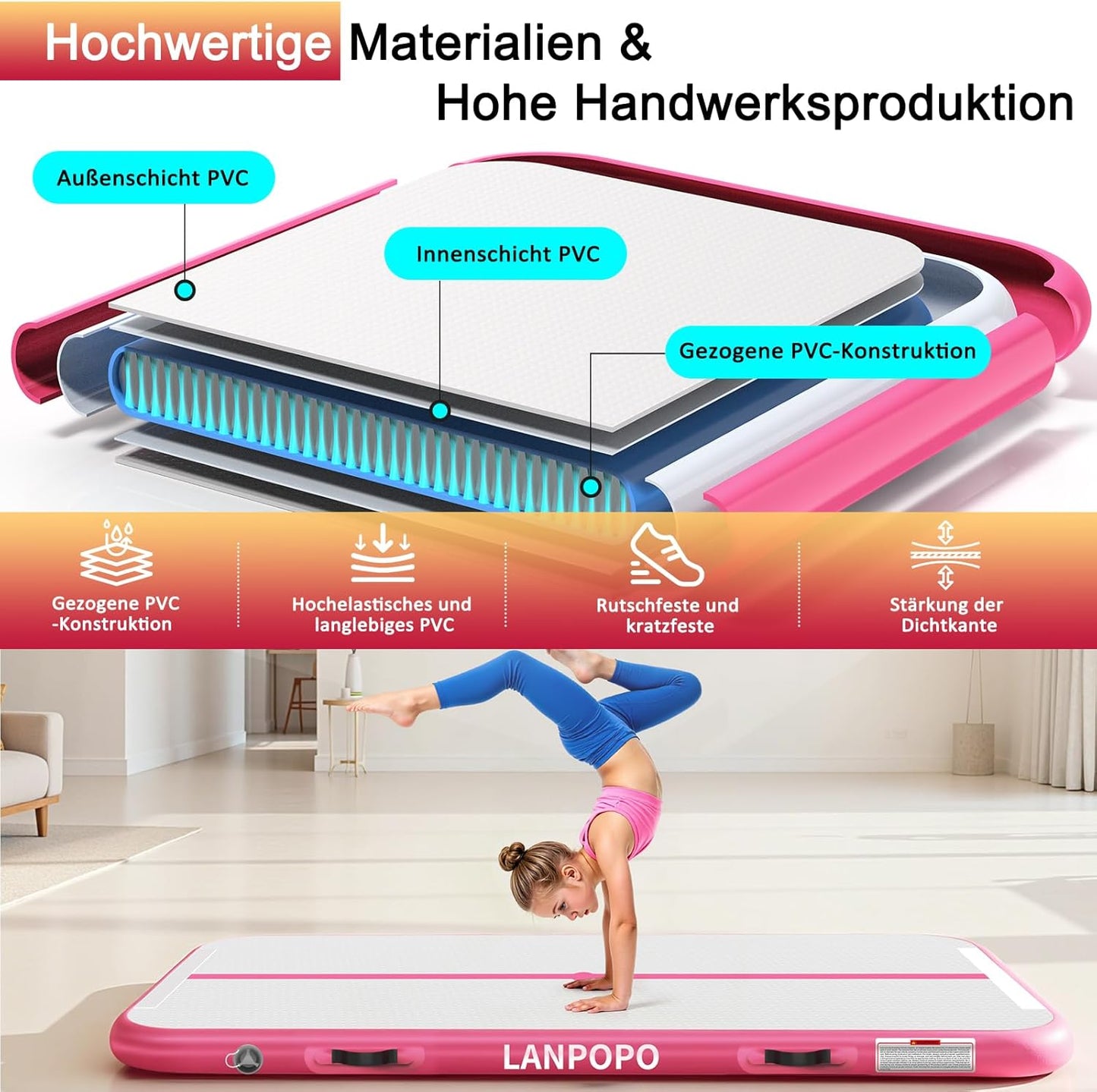 Aufblasbare Gymnastikmatte, 10ft*3.3ft*4in(300x100x10cm)