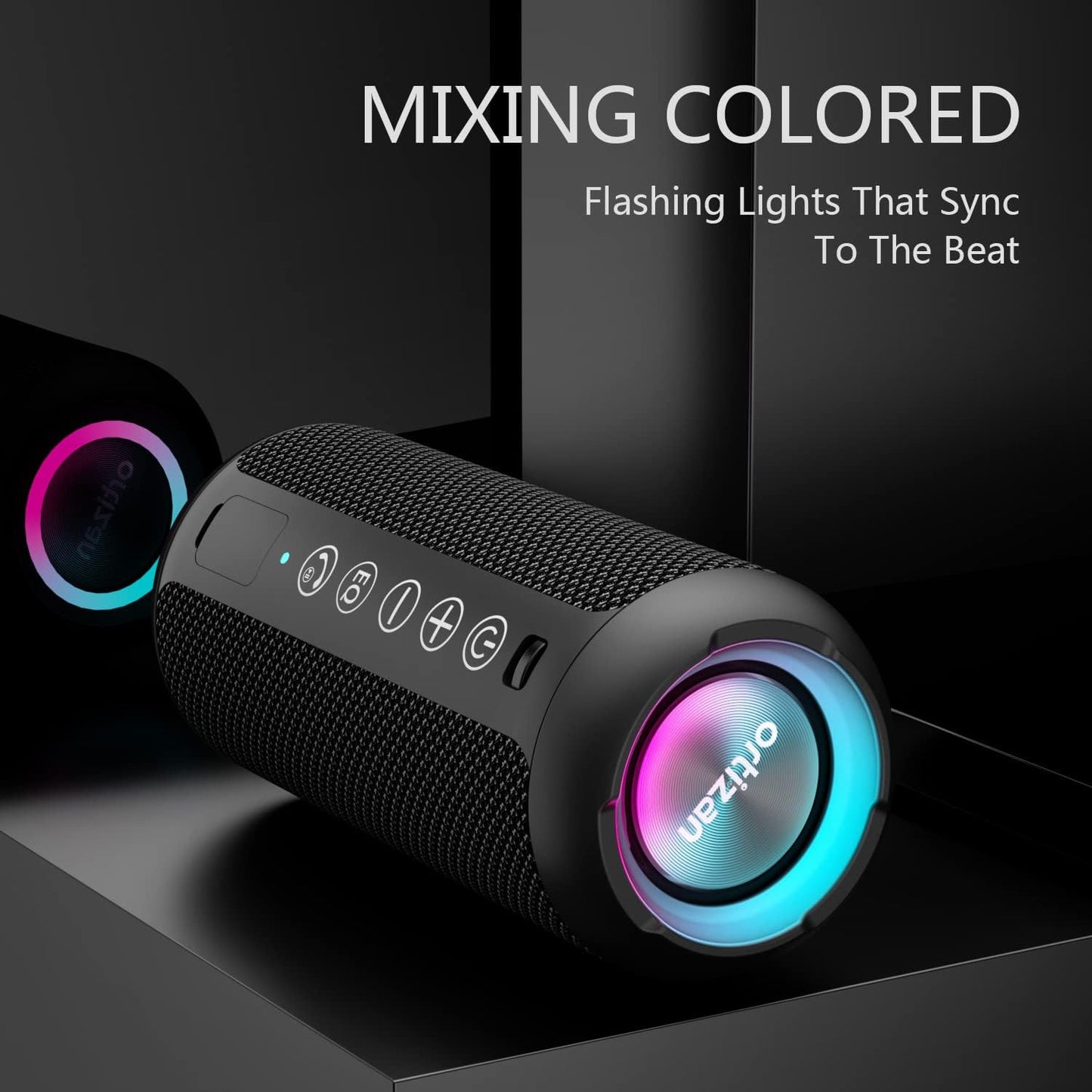 Bluetooth Lautsprecher wasserdicht mit Bass Boost und TWS, Holzkohle schwarz