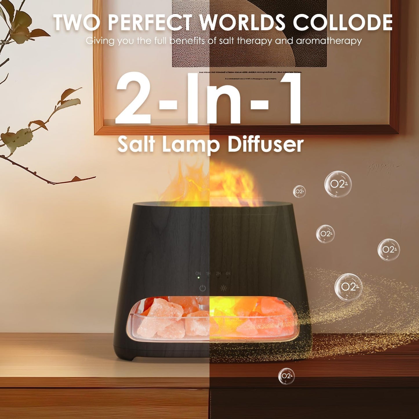 2-in-1 Aroma Diffuser & Salzleuchte mit Flammeneffekt, Schwarz