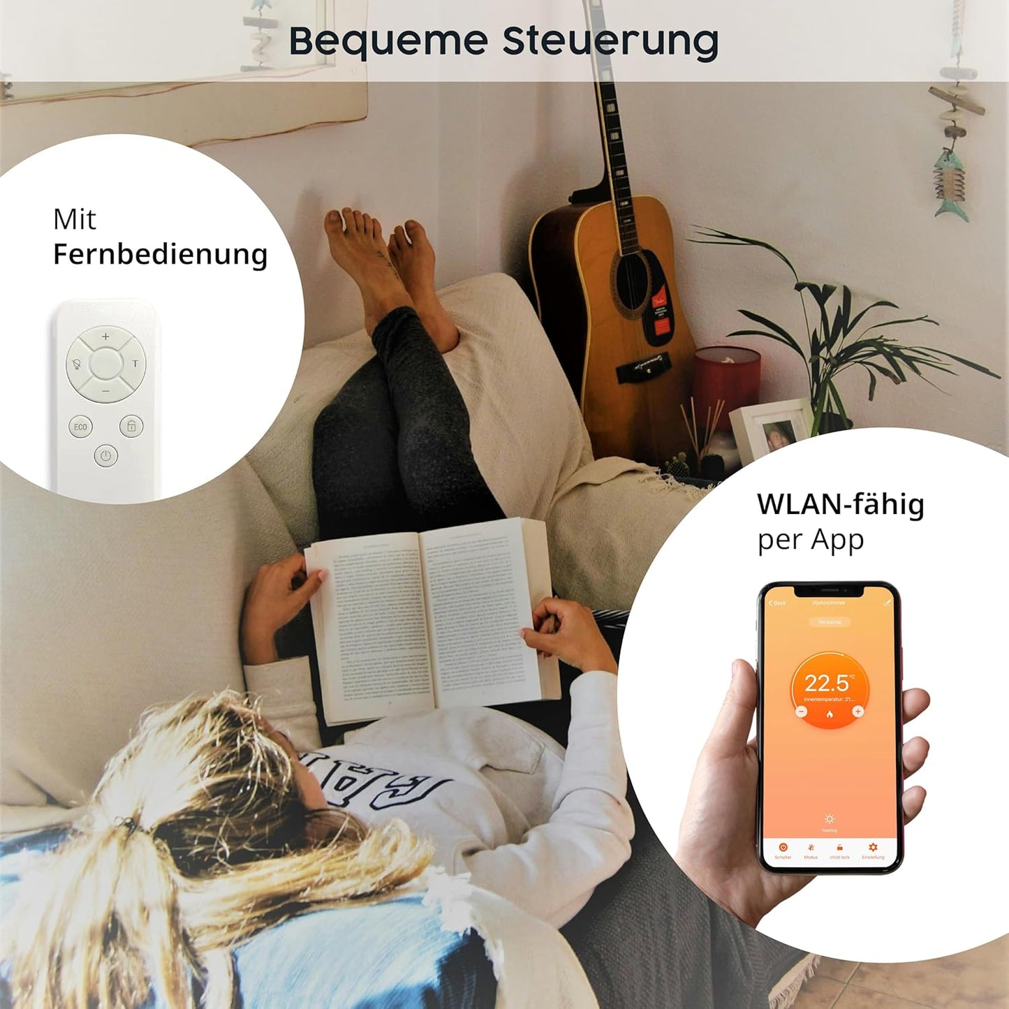 Smarte Dual-Infrarotheizung mit App-Steuerung, 600 Watt - Weiß mit Display