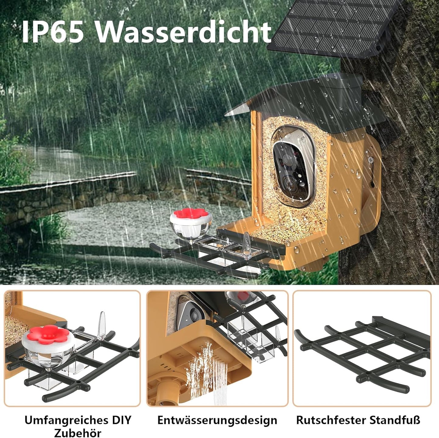 Vogelfutterhaus mit 2K HD Kamera und Nachtsicht, Orange