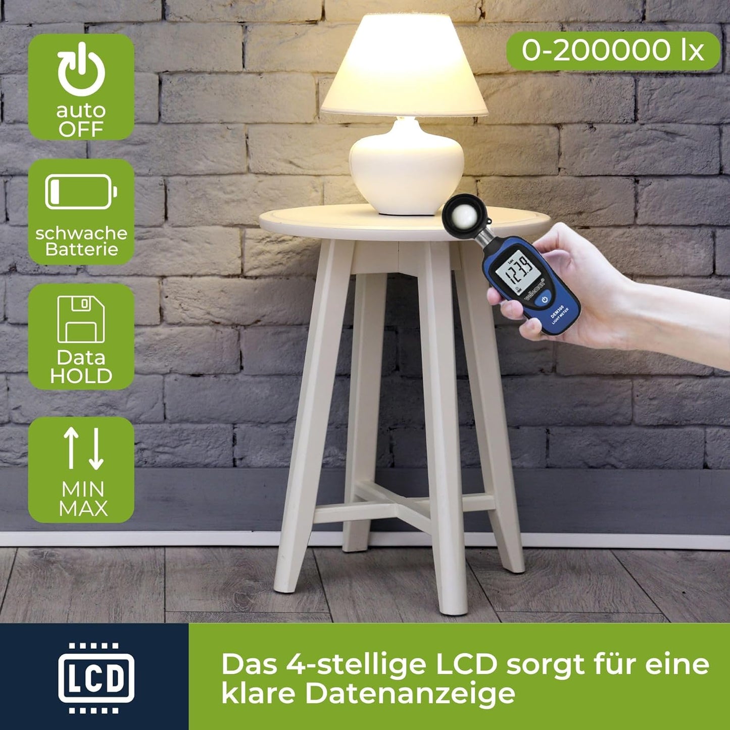Digitales Luxmeter bis 200.000 Lux, tragbar
