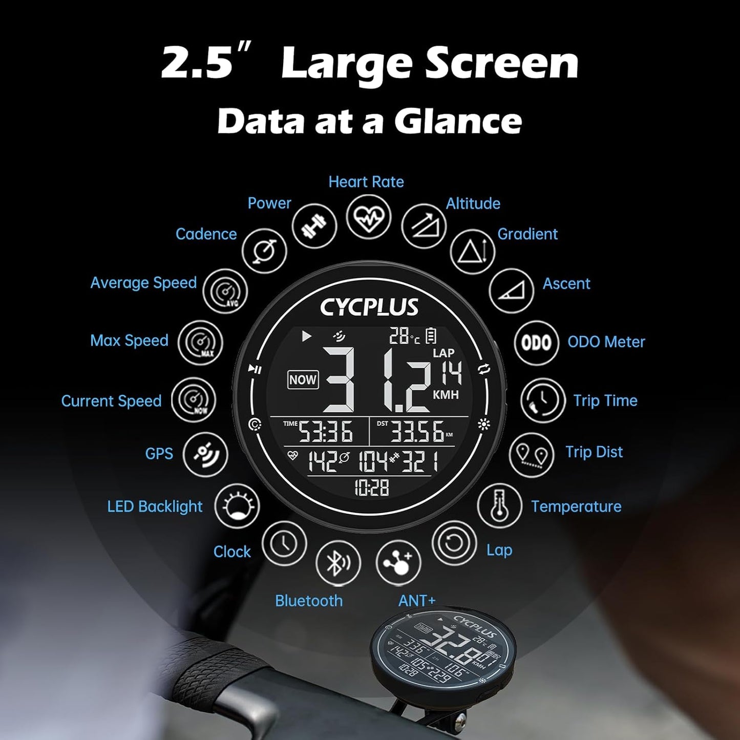 Fahrradcomputer GPS mit ANT+ und Bluetooth 5.0, M2