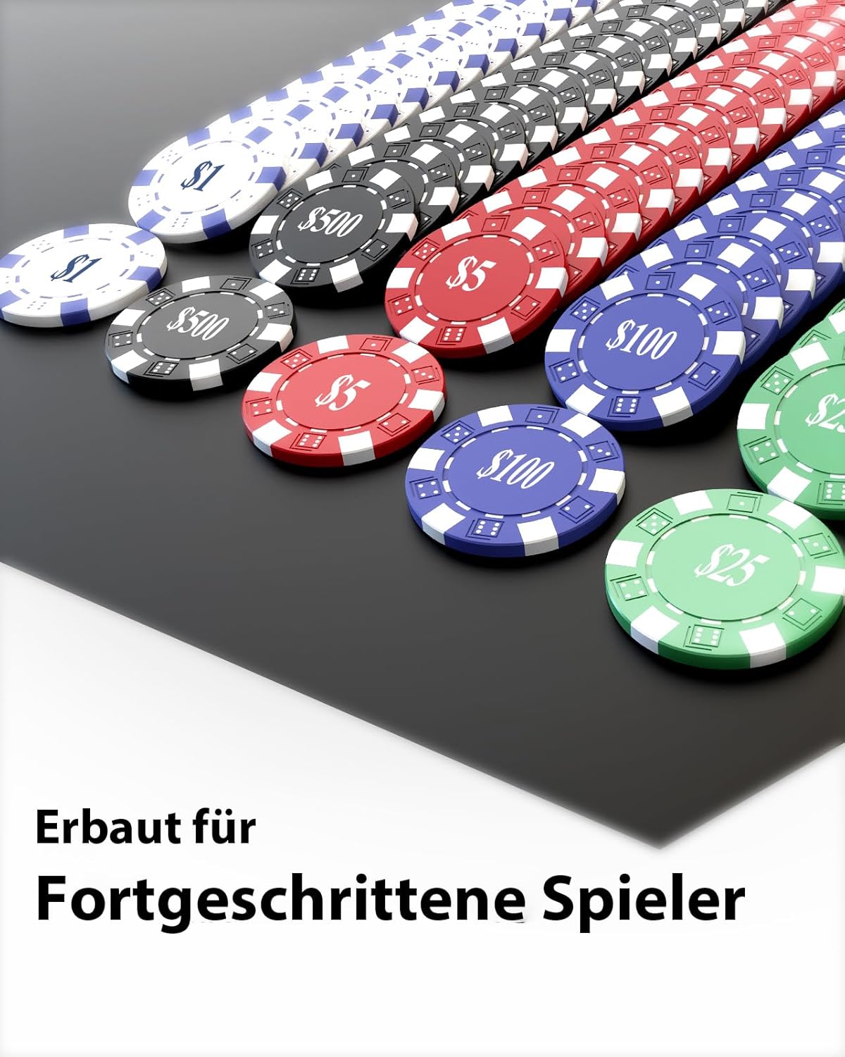 Pokerkoffer Set mit 300 Chips & Zubehör, 300 Chips mit Zahlen