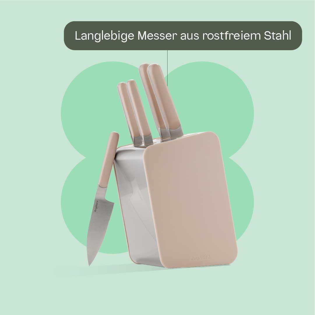 Messerblock-Set mit Küchenmessern, Sand 6-teilig