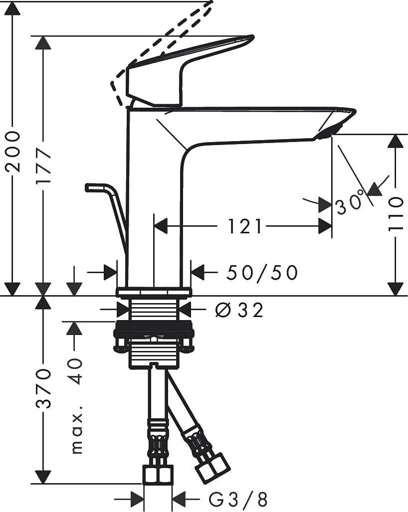 Logis Fine Waschtischarmatur mit Zugstangen-Ablauf, Mattschwarz Auslaufhöhe 110mm mit Zugstangen-Ablauf
