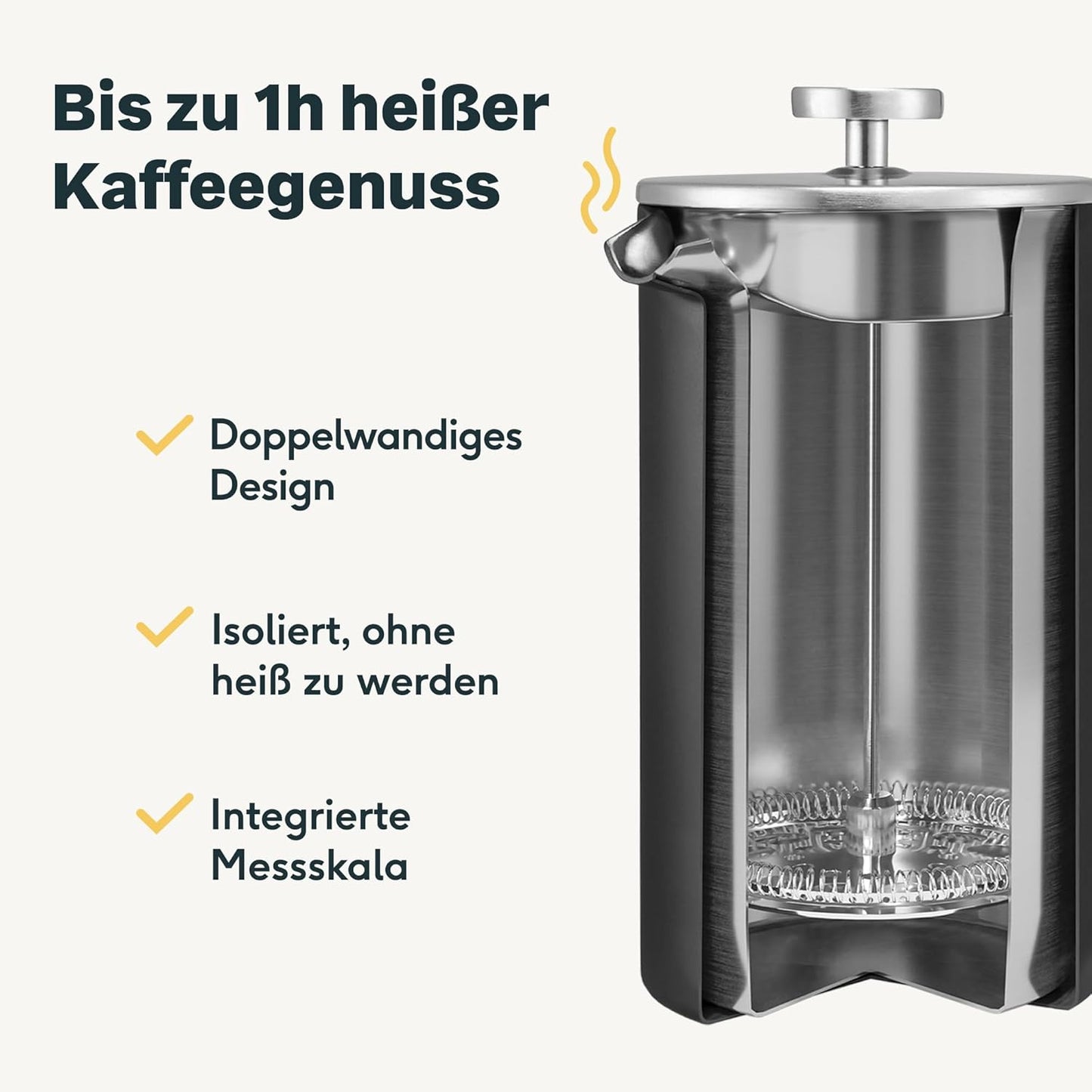 French Press Thermo-Kaffeebereiter 1L Edelstahl, Schwarz