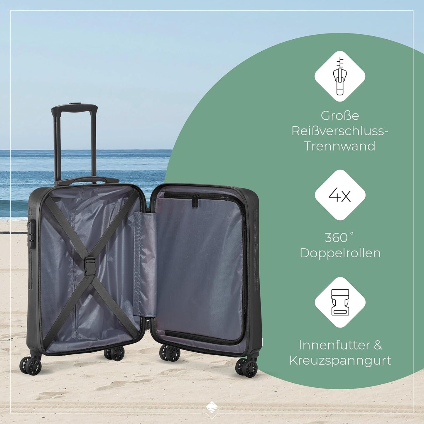 4-Rad Handgepäck Trolley, Trolley Handgepäck (55 cm) Schwarz