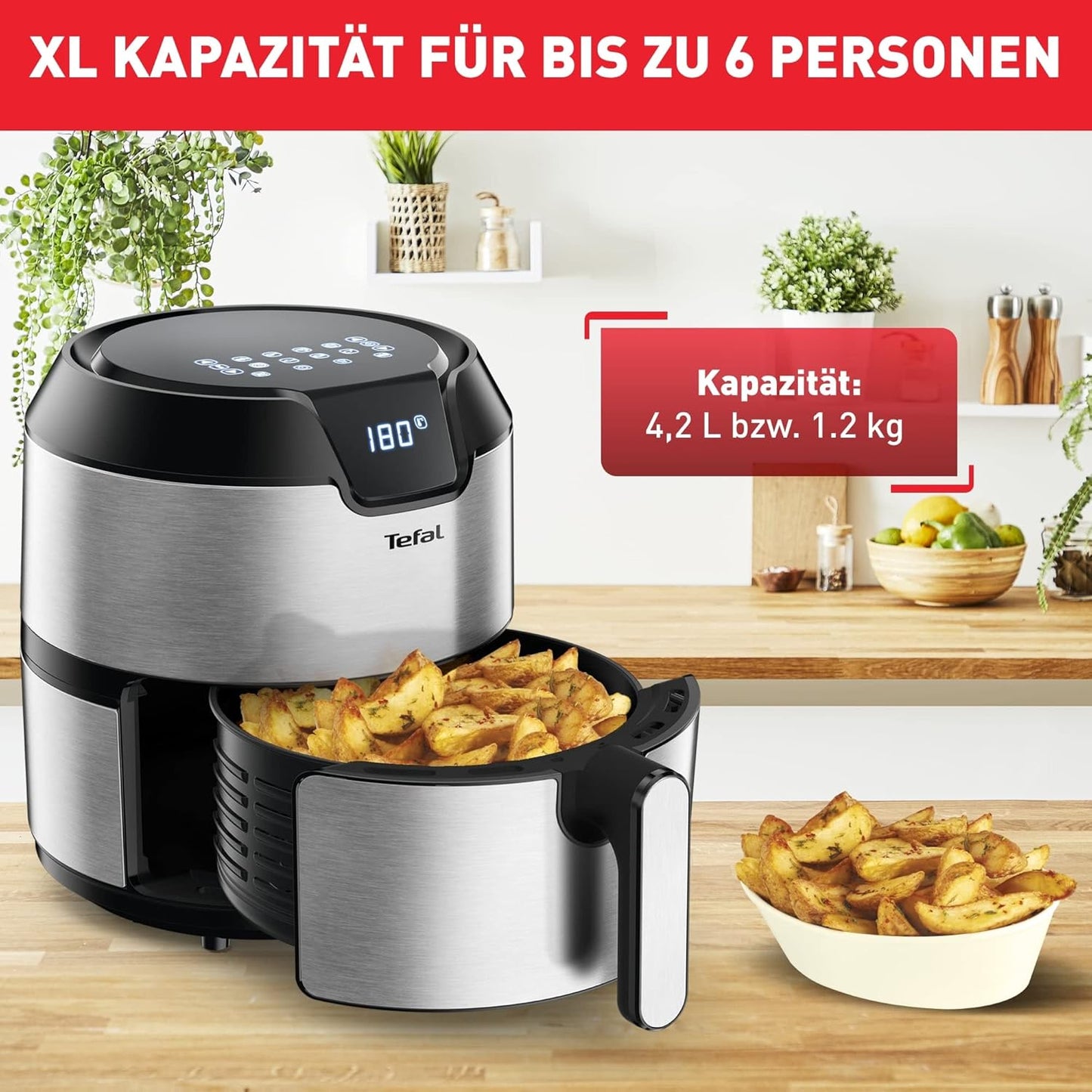 Heissluftfritteuse Easy Fry Deluxe XL, 4,2 L – Deluxe XL mit Display, Edelstahl