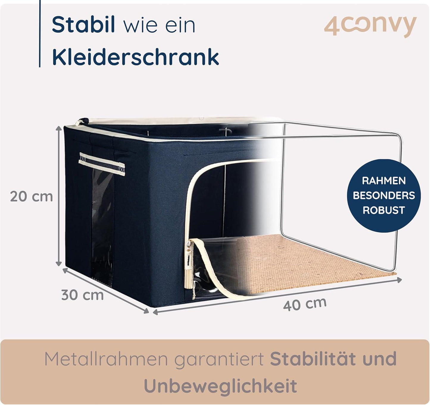 Faltbare Kleideraufbewahrungsboxen mit Reissverschluss, 2 x 24L, 2x24L Blau
