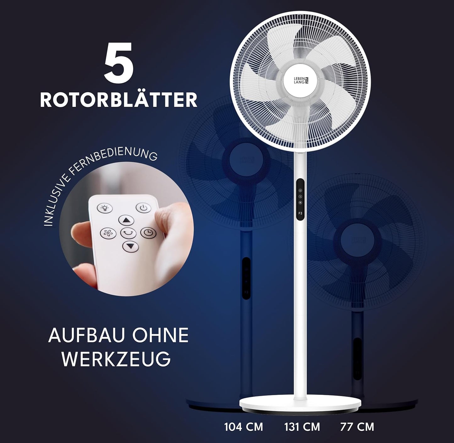 Leiser Standventilator mit Fernbedienung & LED-Display, Schwarz I 60w I Led-display