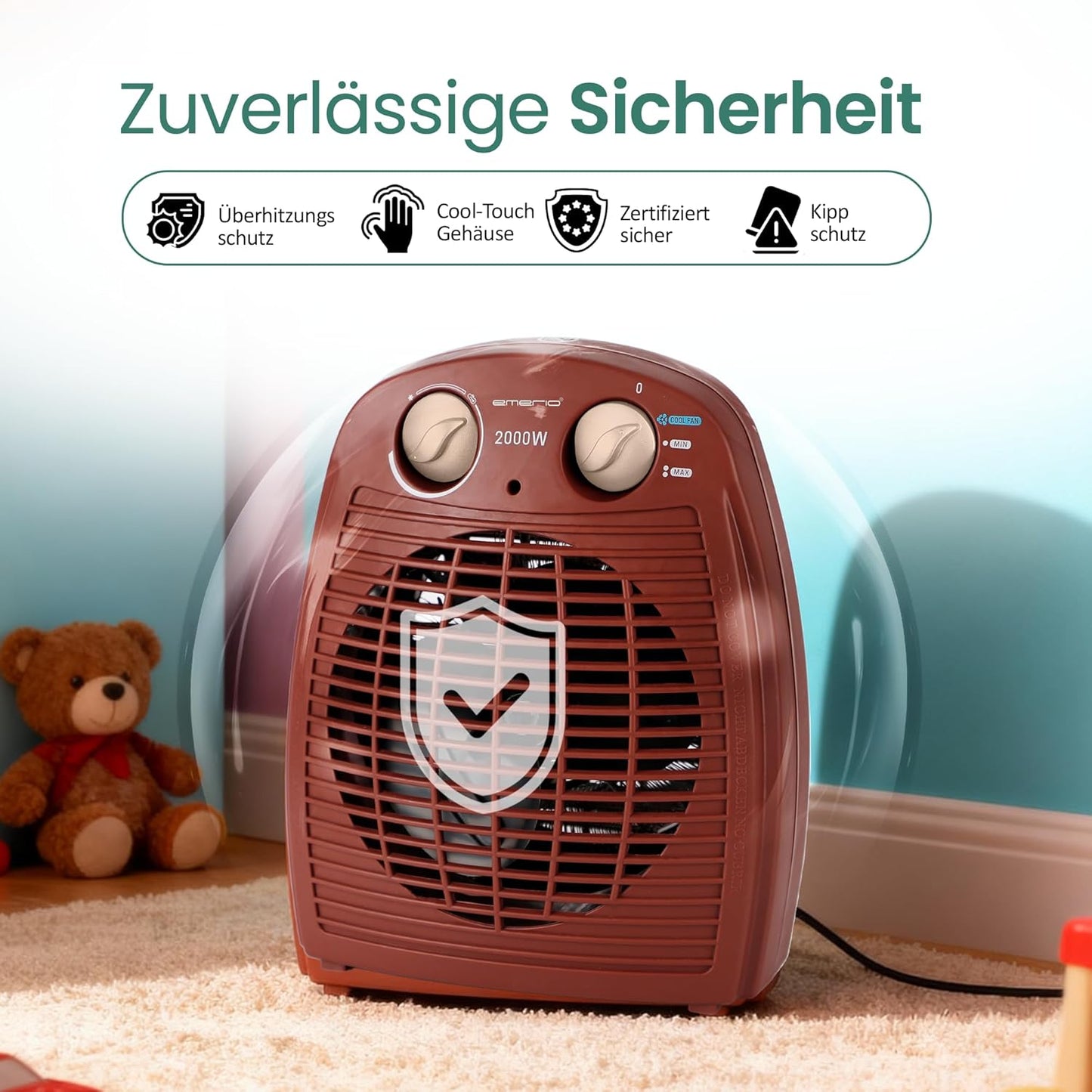 Heizlüfter mit Ventilatorfunktion, Braun