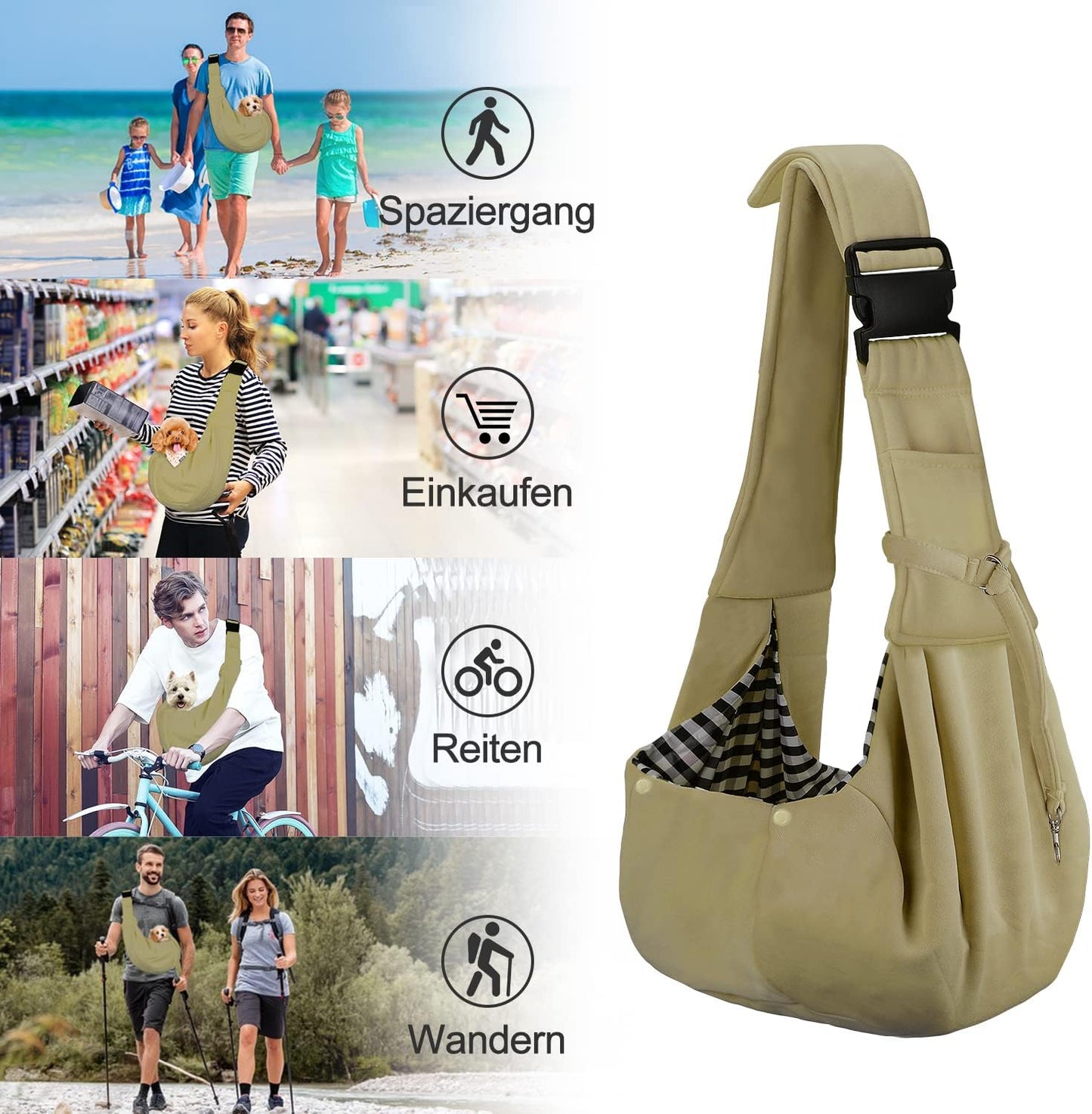 Reversibles Tragetuch für kleine Haustiere, Khaki
