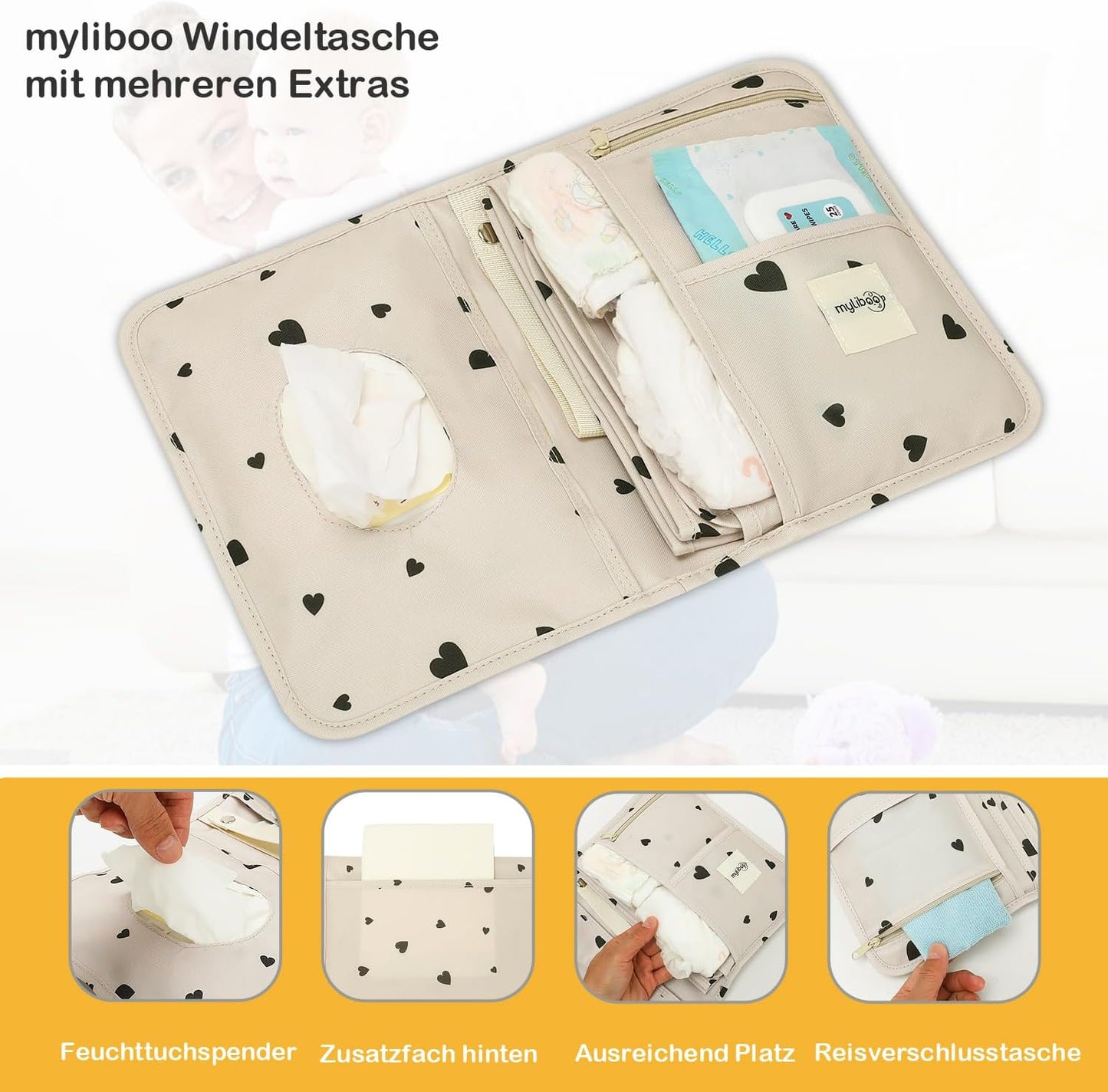 Baby Windeltasche mit Wickelunterlage, Beige