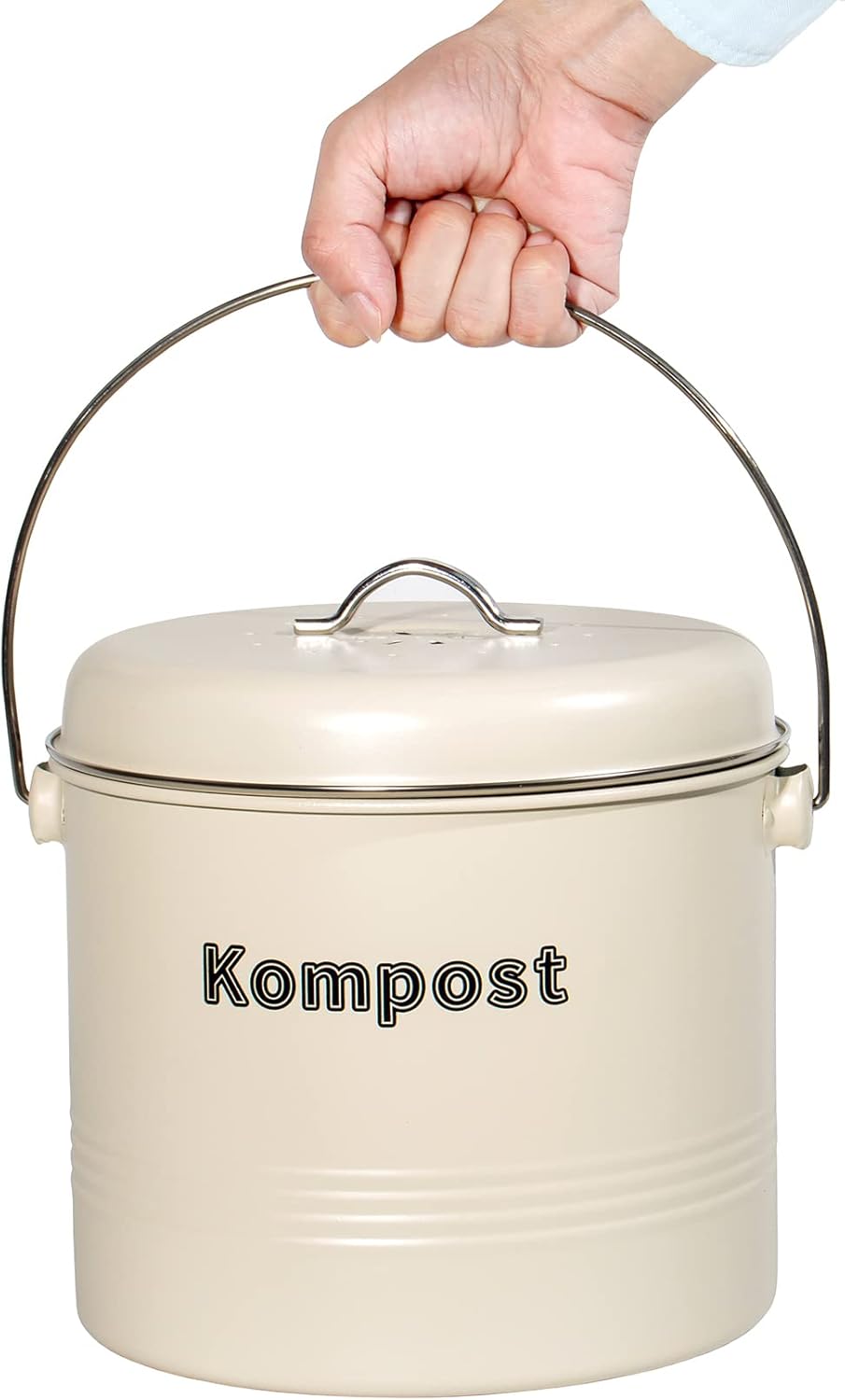 Retro Biomülleimer mit Aktivkohlefilter, Mattbeige
