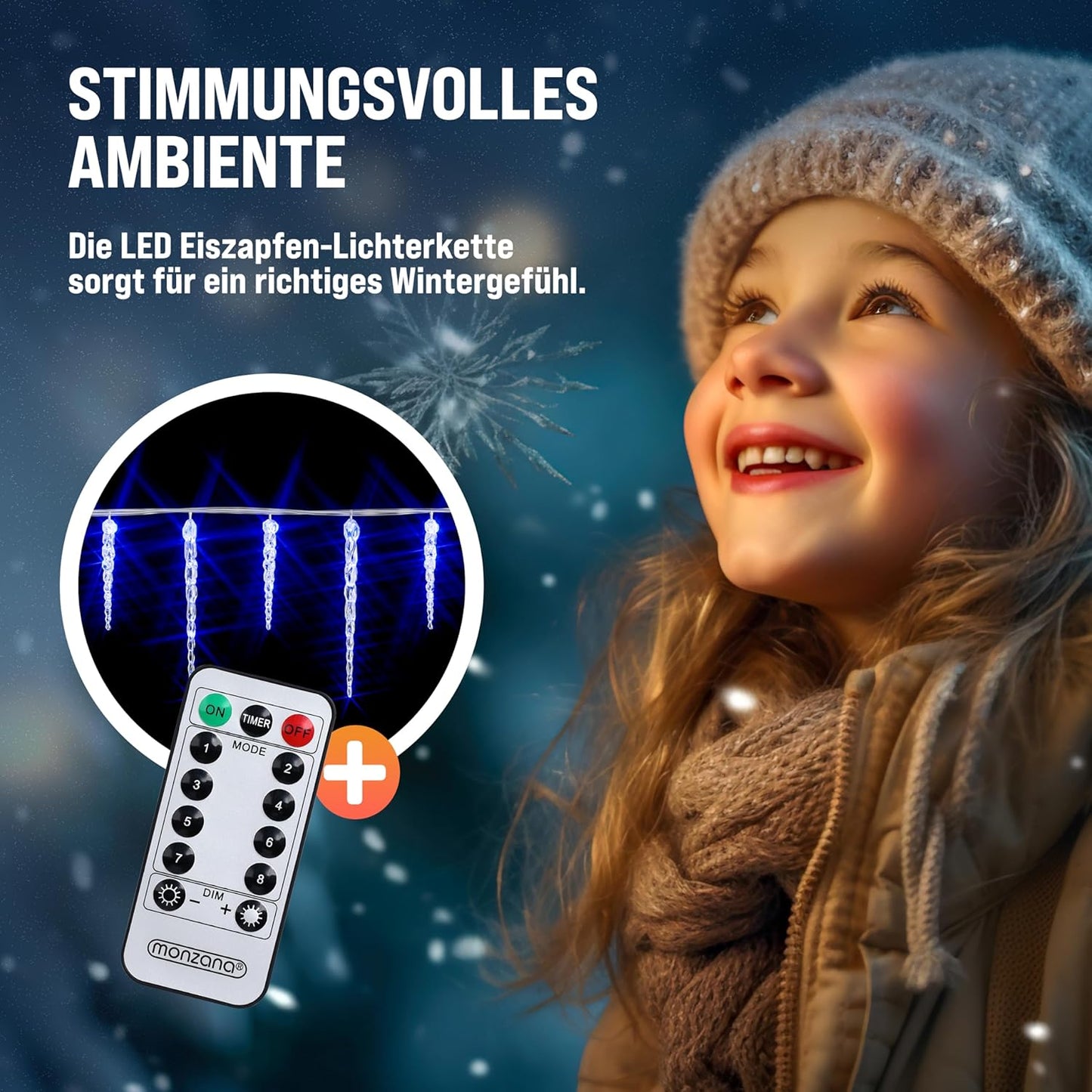 LED Eiszapfen-Lichterkette mit Fernbedienung, Blau 40 Zapfen