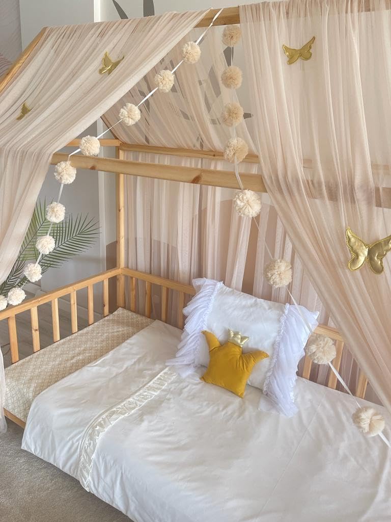 Hausbett Betthimmel für Kinderzimmer (300cm), Beige 300cm, ohne Schmetterlinge