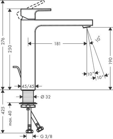 Vernis Shape Waschtischarmatur, Chrom Auslaufhöhe 190mm mit Zugstangen-Ablauf