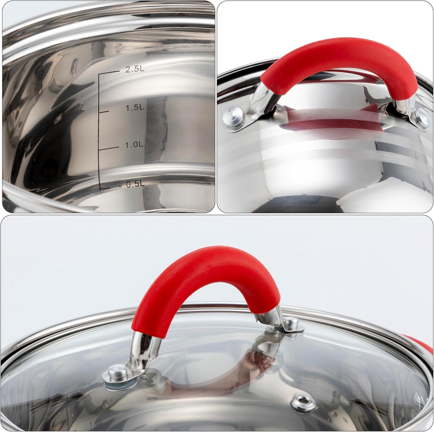 Topfset Induktion 12-teilig mit Glasdeckeln, E-4028