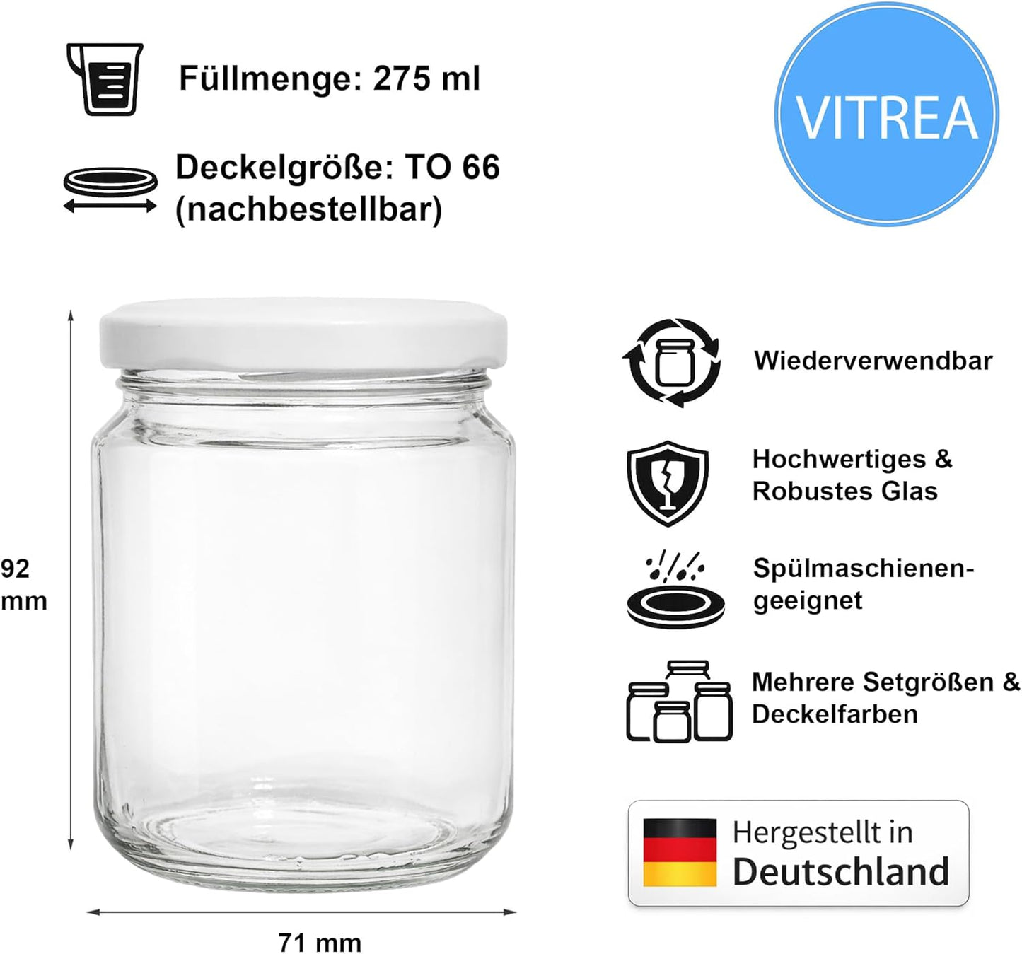 Marmeladengläser-Set mit Schraubdeckel (25 Stück, 275 ml), 275 ml 25
