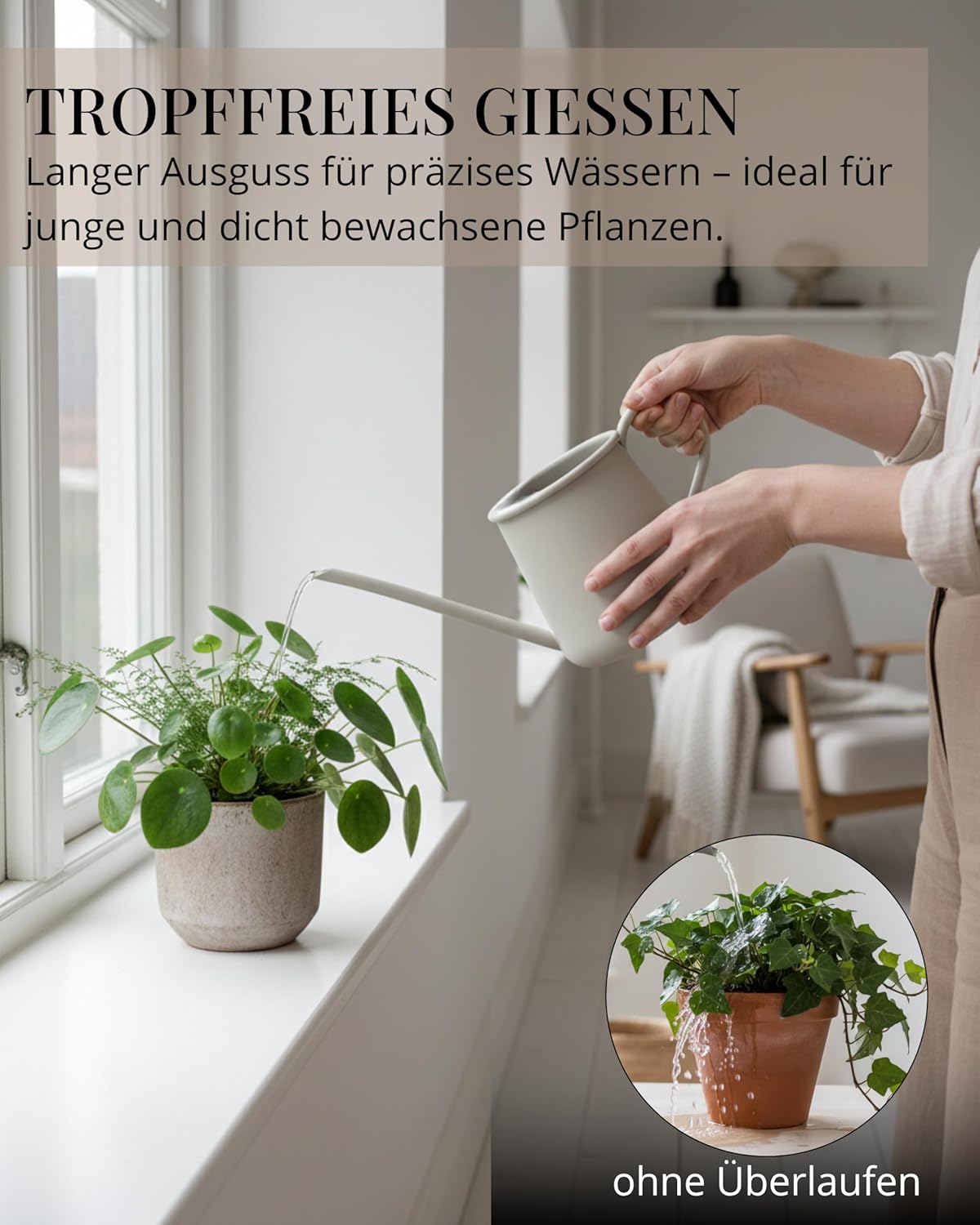 Giesskanne für Zimmerpflanzen (1L, Metall), Greige