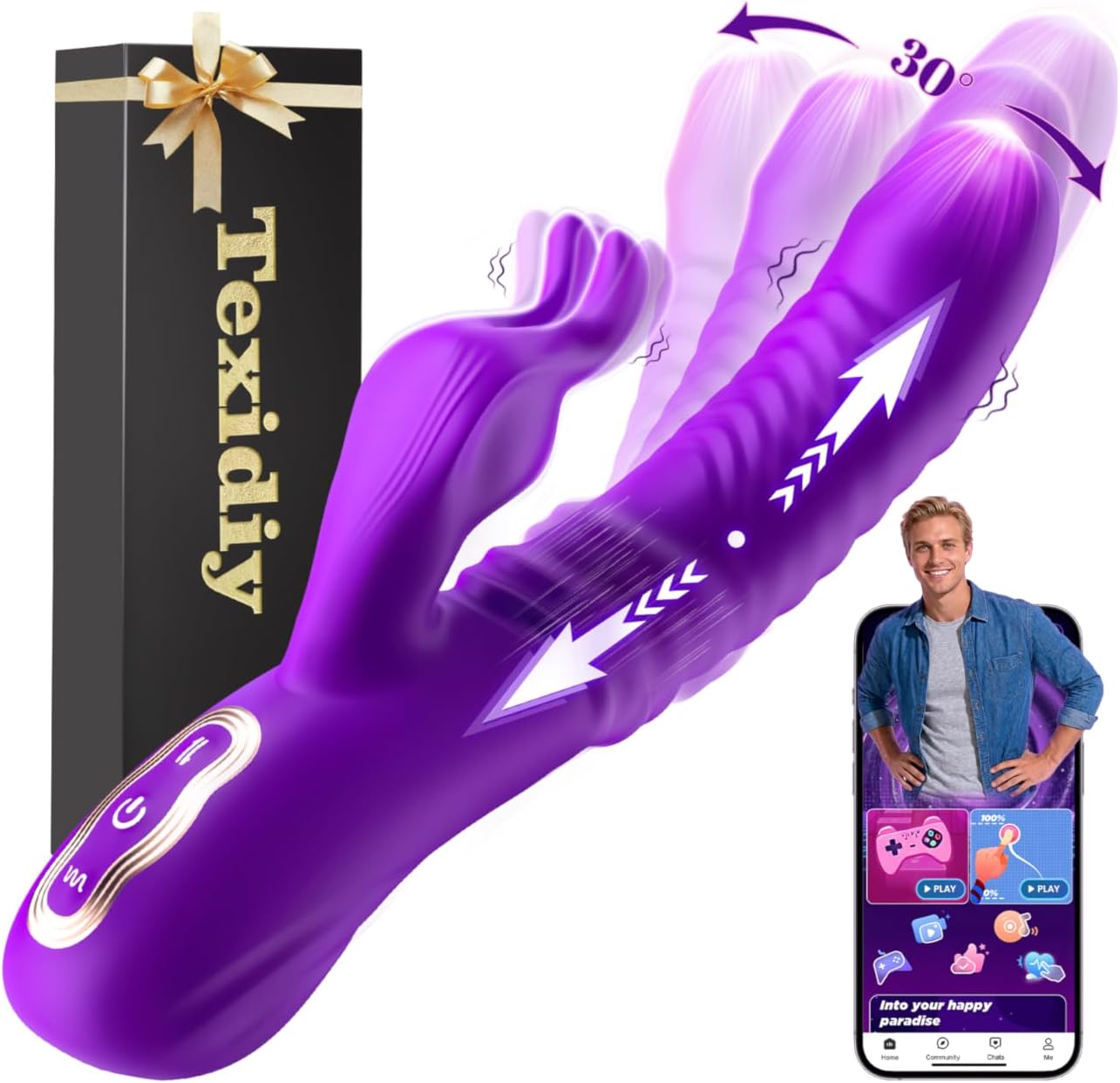 Dildo Vibrator mit Stoss- und Schwungmodi, Lila unisize