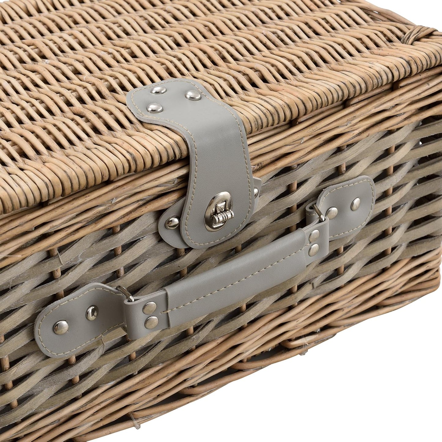 Picknickkorb-Set für 4 Personen mit Kühltasche, Grau 40 x 28 x 19 cm