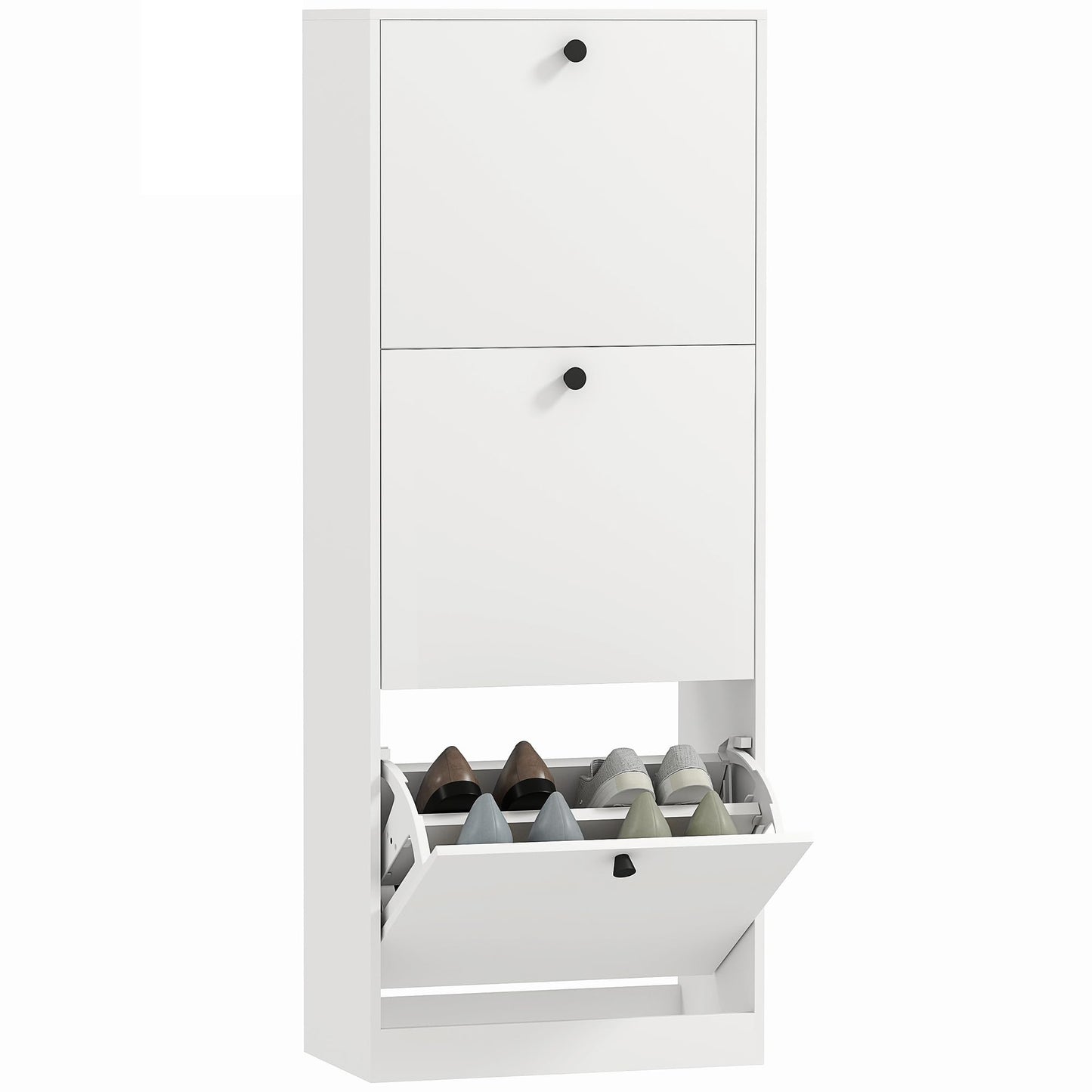 Schuhschrank mit 3 Klappen und verstellbaren Trennwänden, 47L x 26B x 120H cm