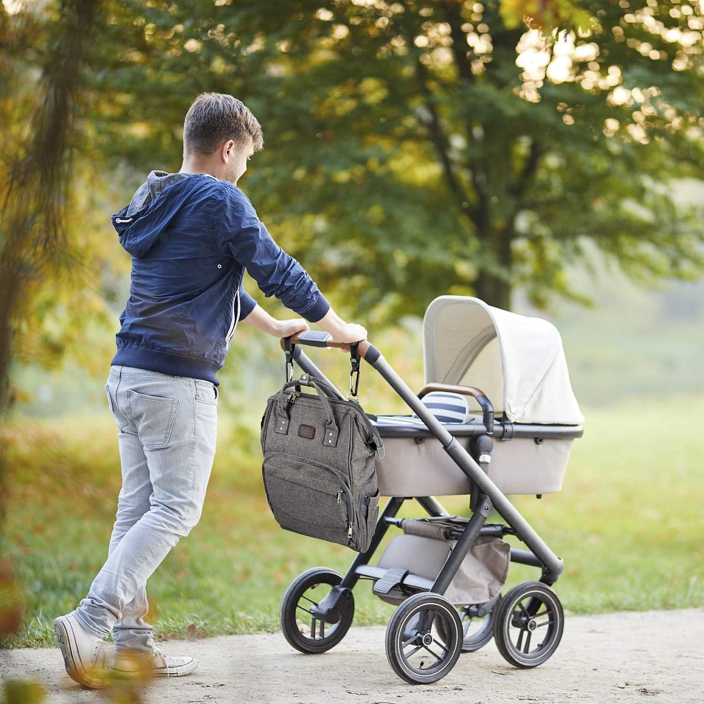 Baby Wickelrucksack mit Wickelauflage und Kinderwagenbefestigung, Deluxe Set (Ohne Bett)