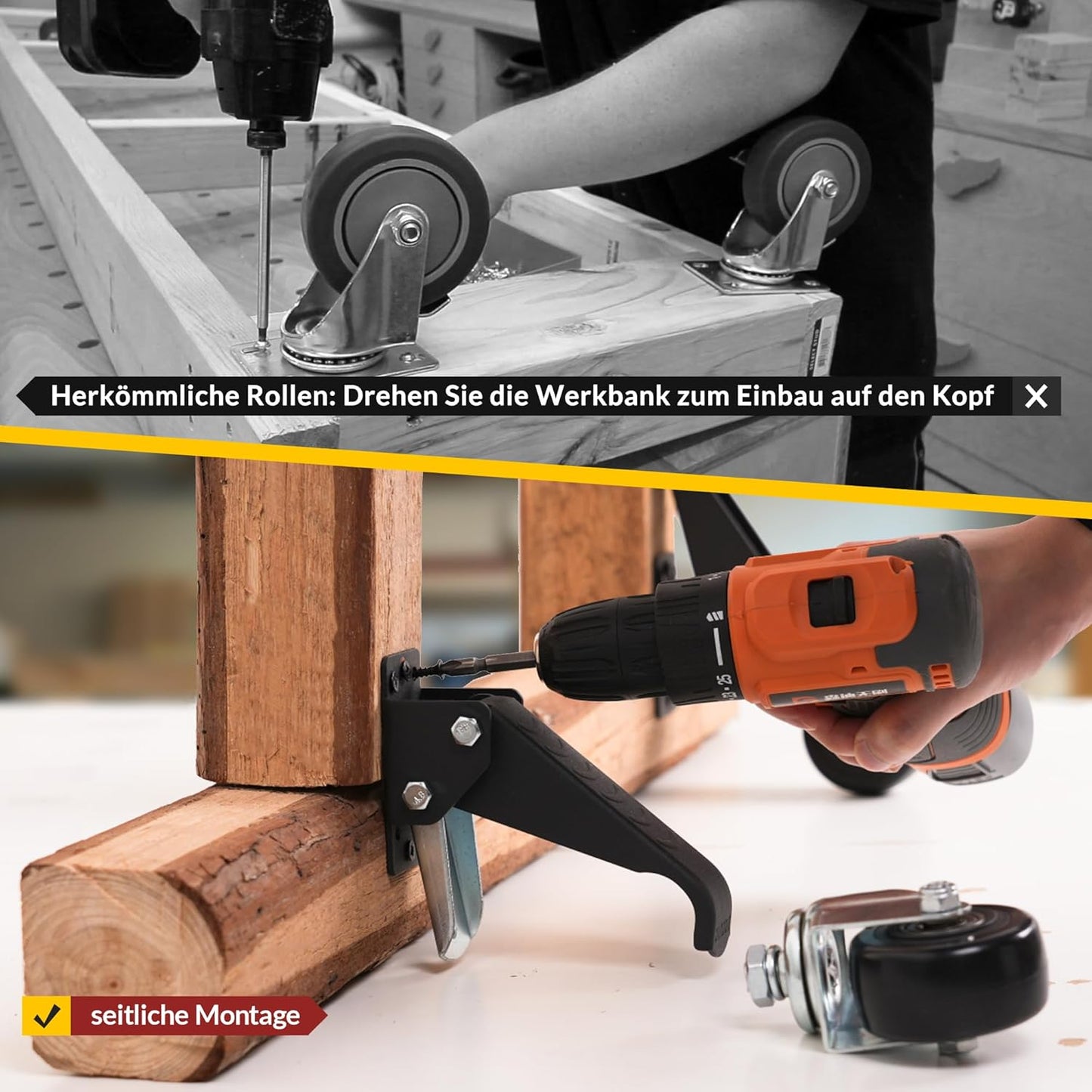 4-teiliges absenkbares Schwerlastrollen-Set, 315 kg