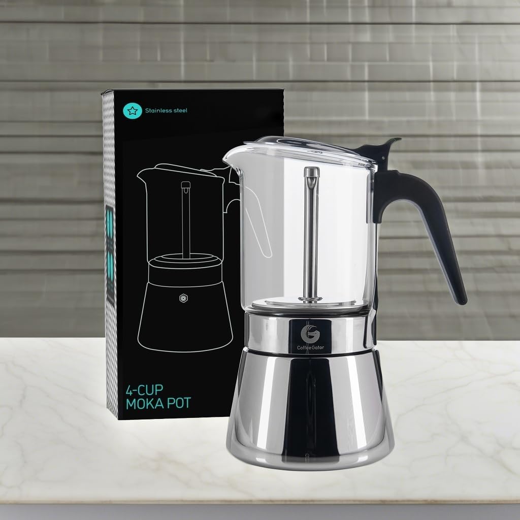Espressokocher aus Glas für 4 Tassen, Edelstahl 4 Tasse/200ml