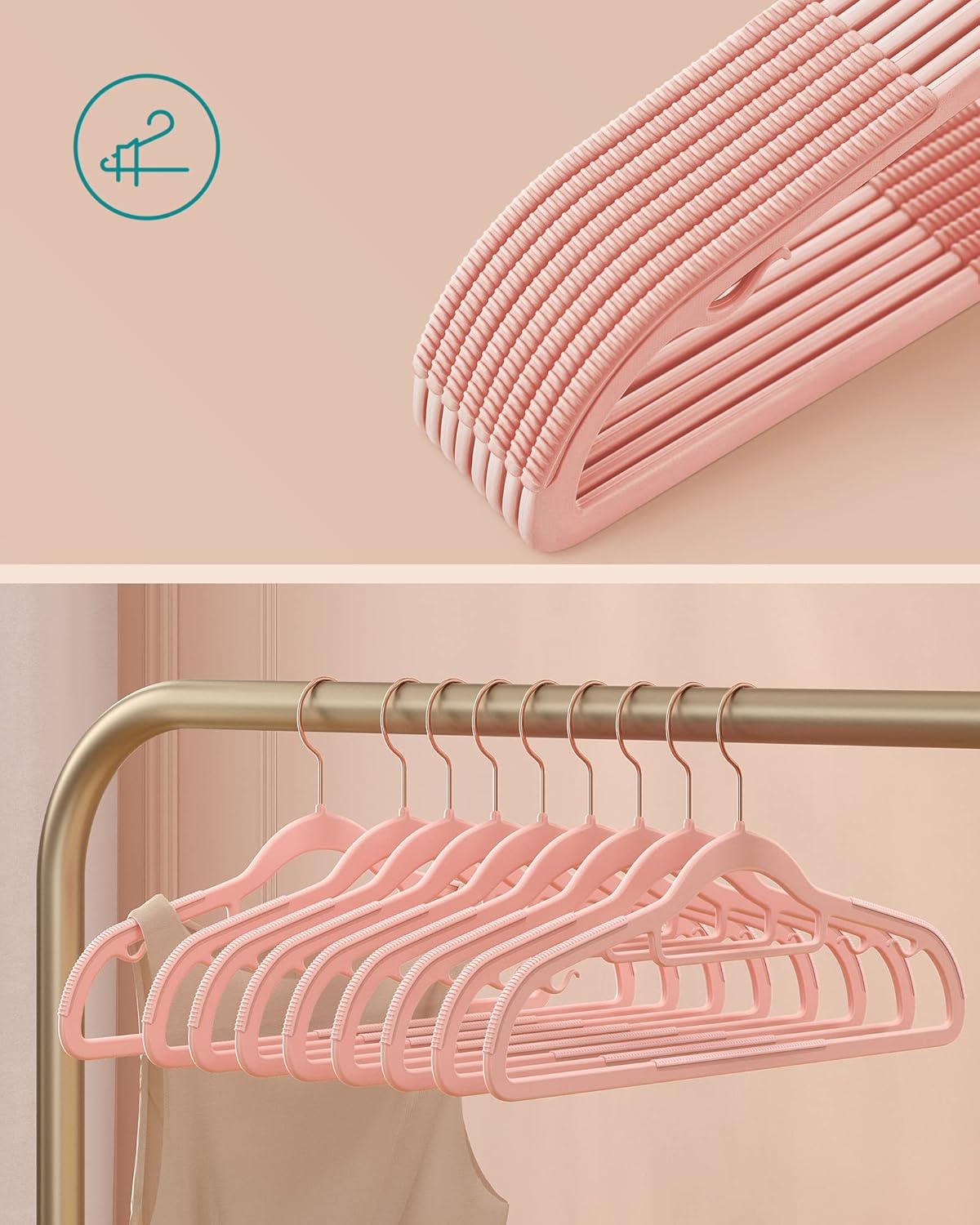 30er-Set Kleiderbügel, Roségold + Hellrosa + Rosa Set of 30