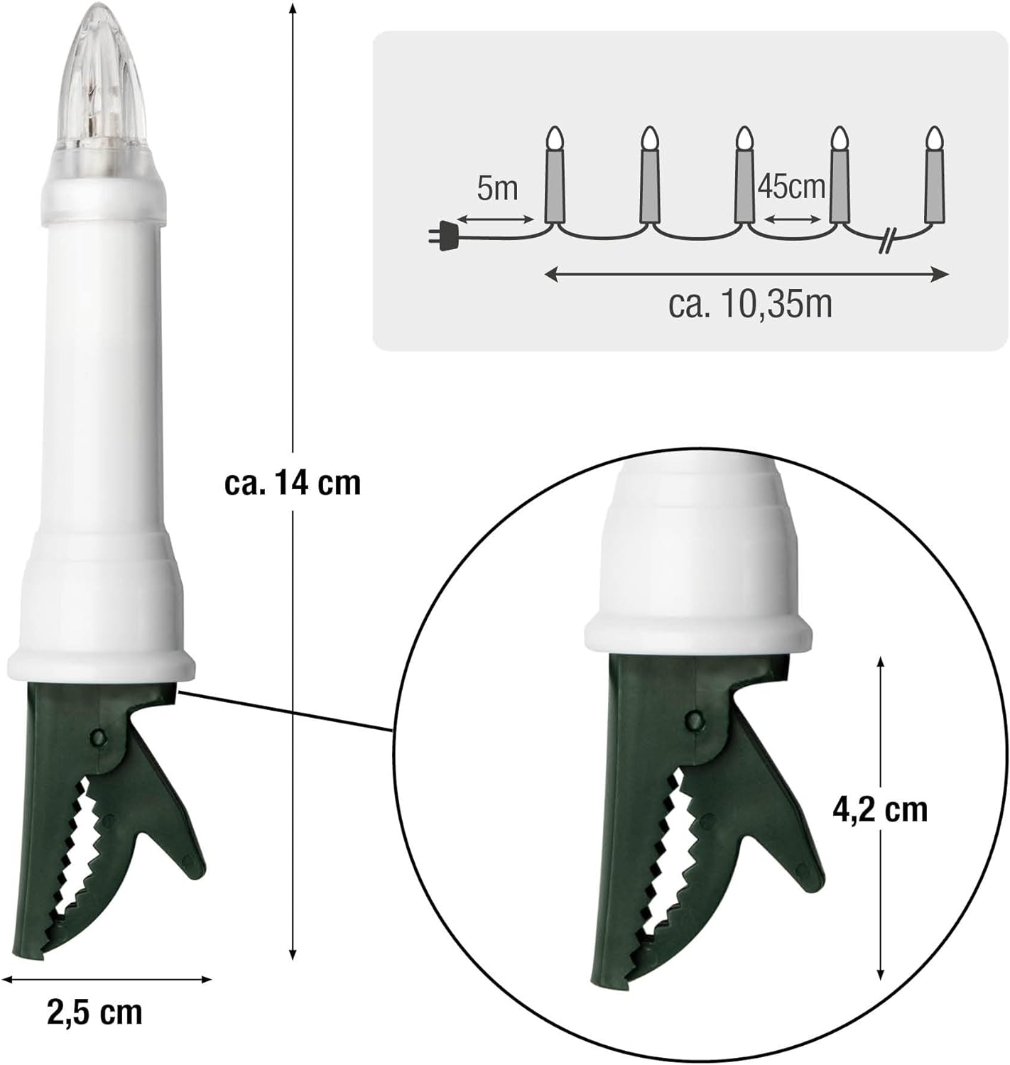 Lichterkette Kerzen, 24 LED / 10,35m beleuchtet