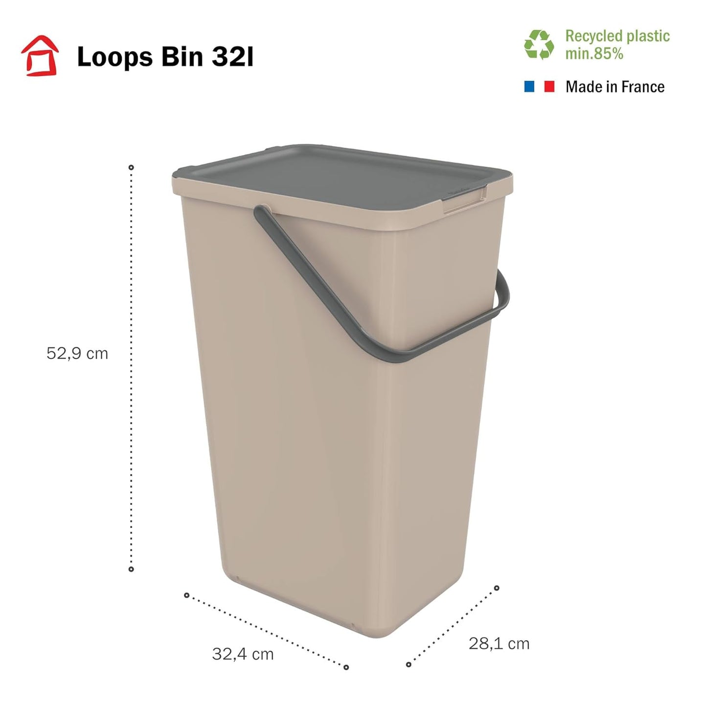 Loops Mülleimer 32 L, 32L Taupe